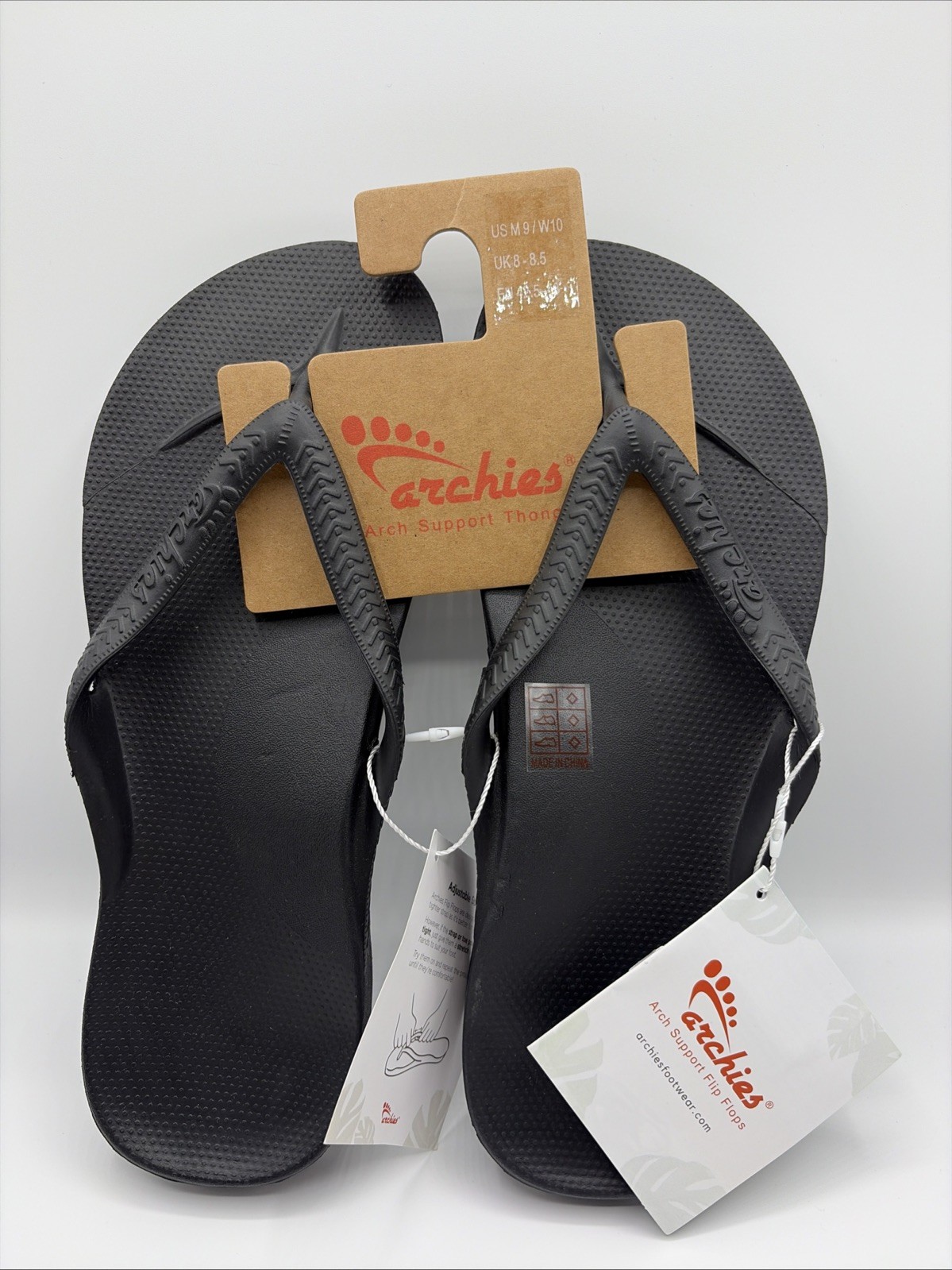 Archies Flip Flop Sandal Unisex Sz M9 W10 Black Arch Support Therapy