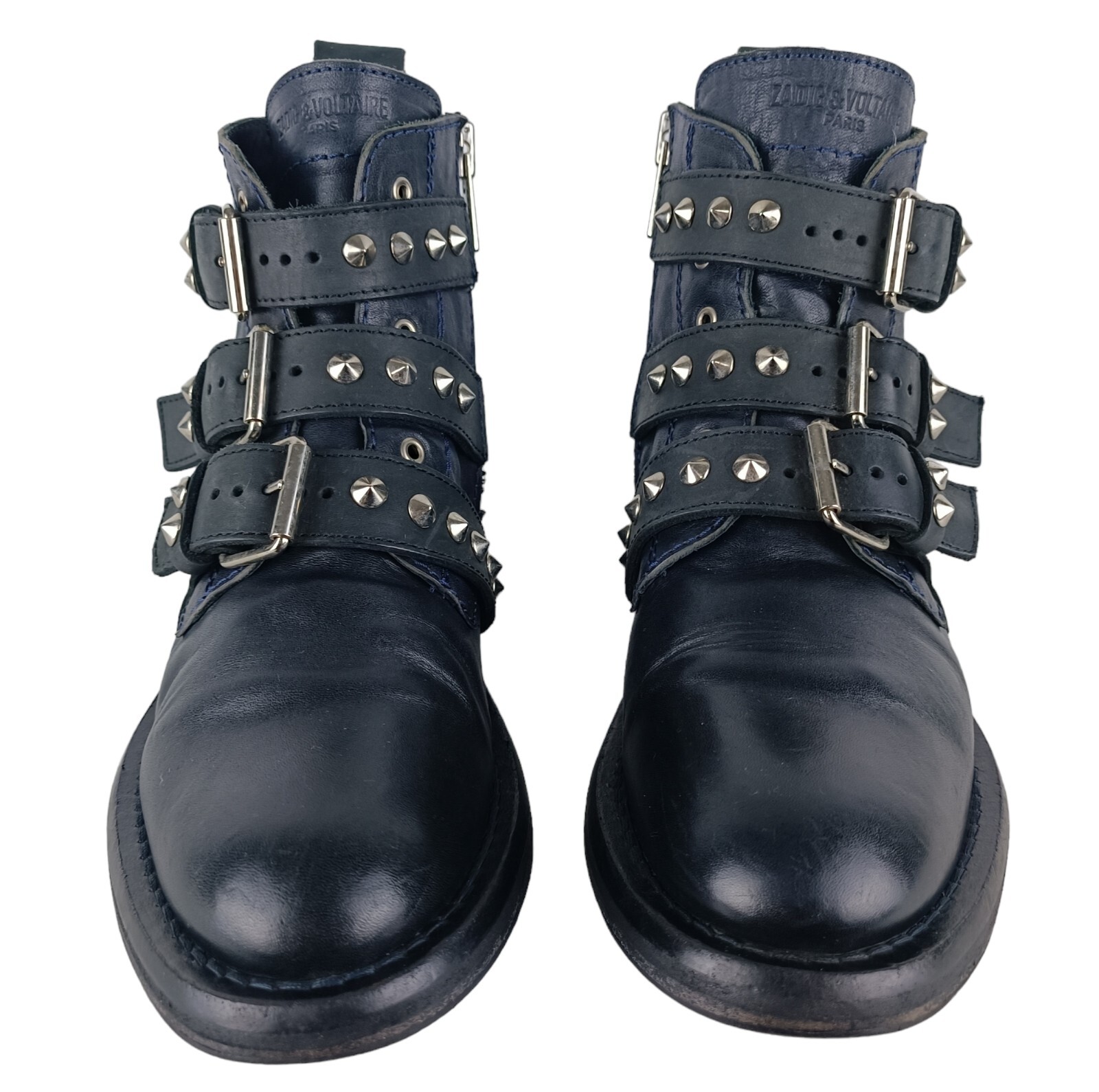 Zadig&Voltaire Womens Black Leather Studded Straps Ankle Boots Size EU 39