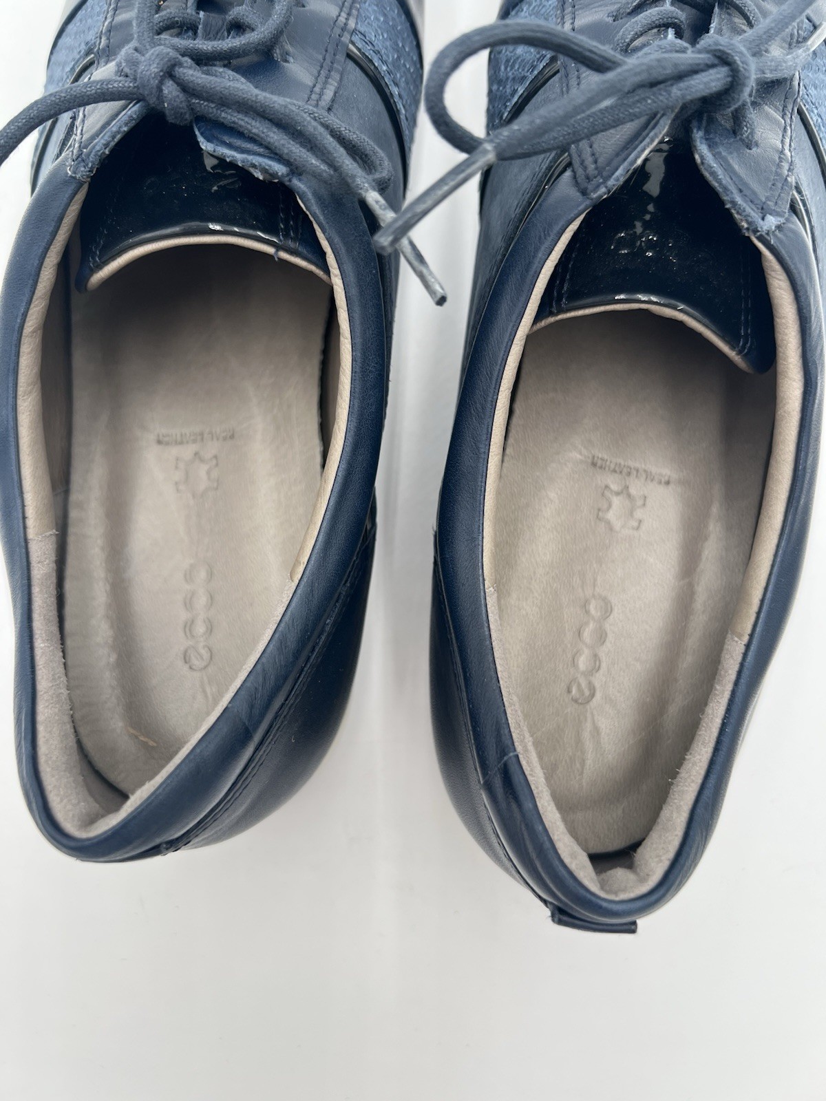Ecco Touch Navy Leather Sneakers Women 40 US 9-9.5 Lace Up Comfort Walking Shoes