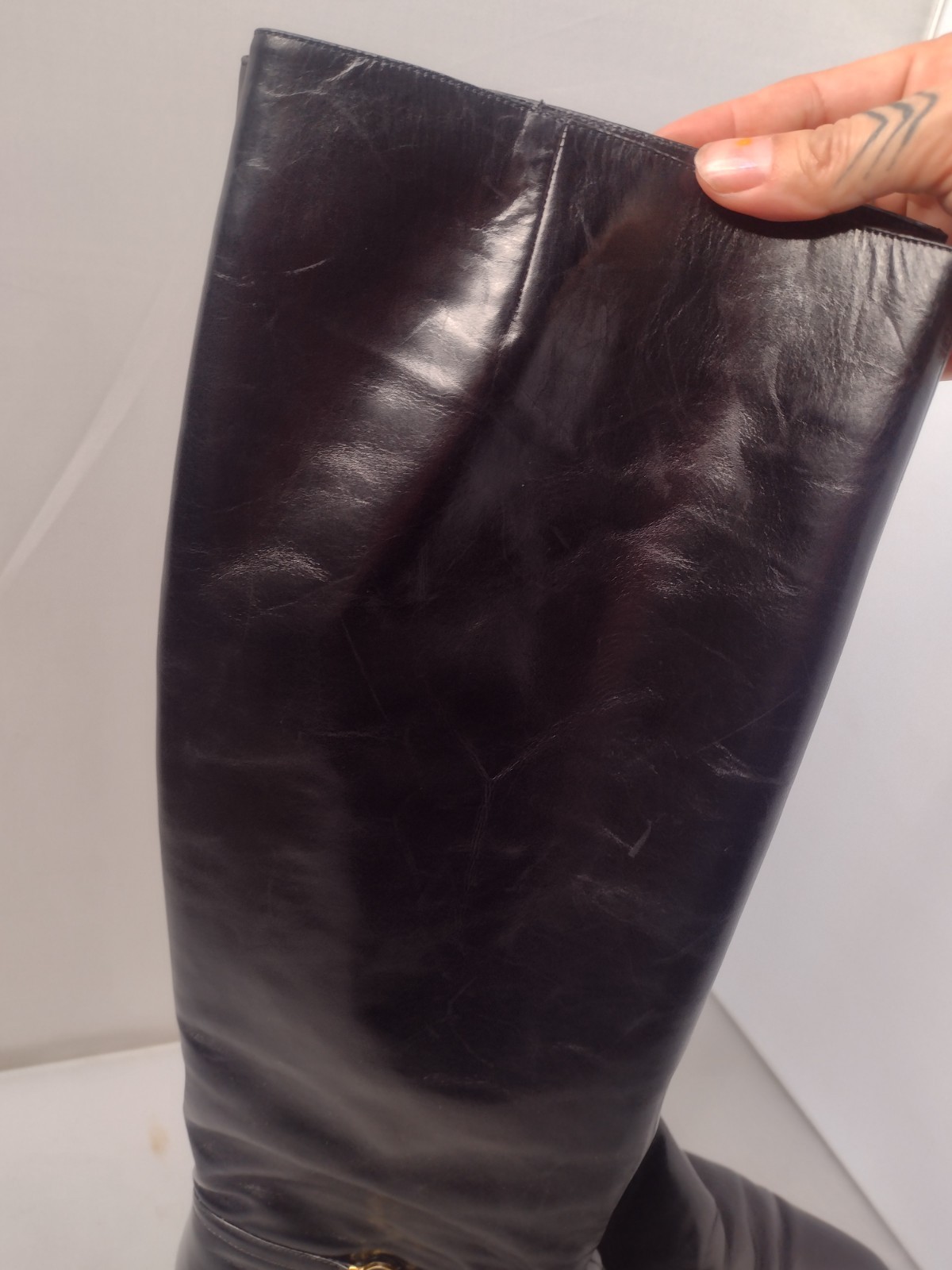 Vtg Salvatore Ferragamo Black Leather Riding Boots 9.5 AAA Equestrian Side Zip