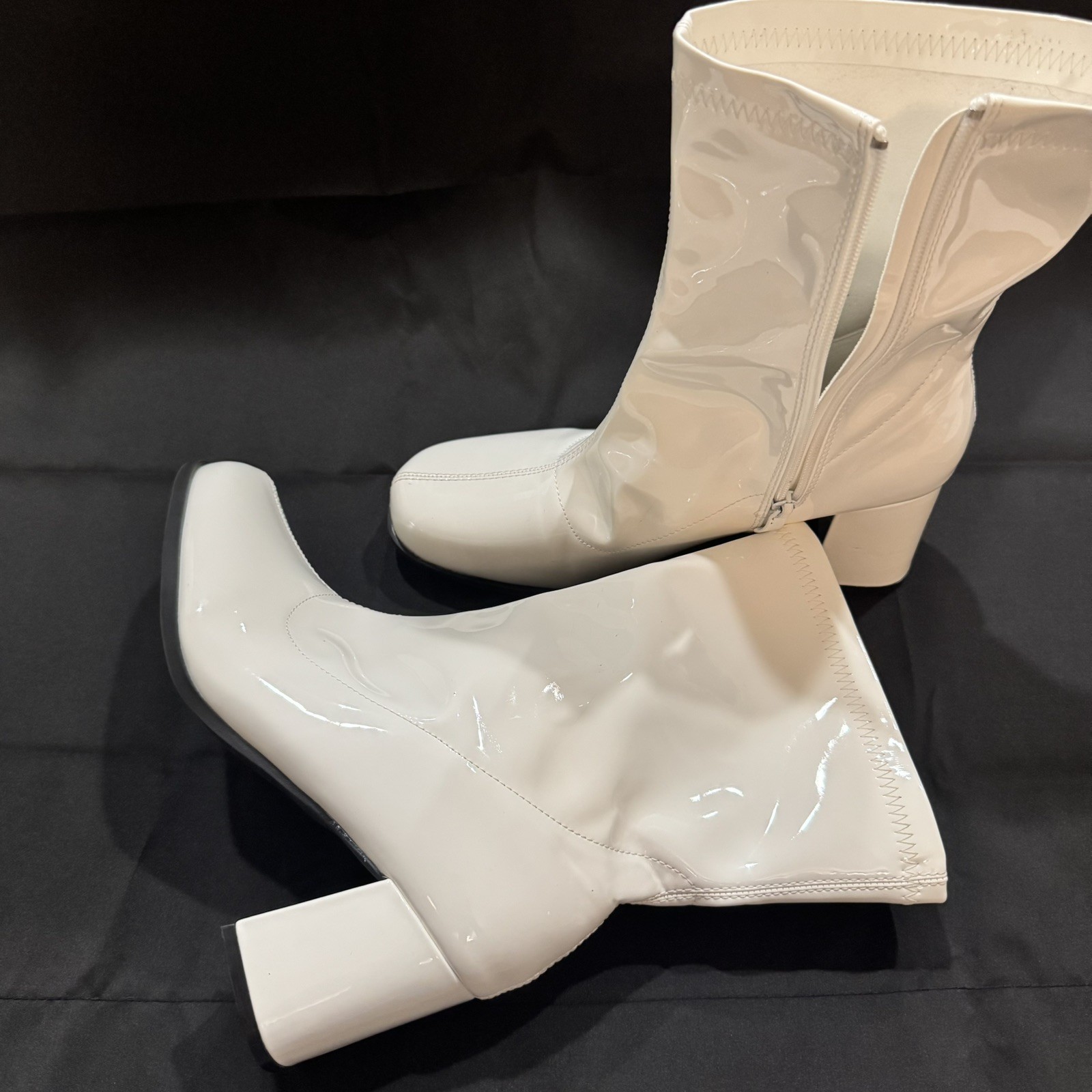 White LIURUIJIA Women’s Gogo Boots Mid Calf Block Heel Square Toe Size 11