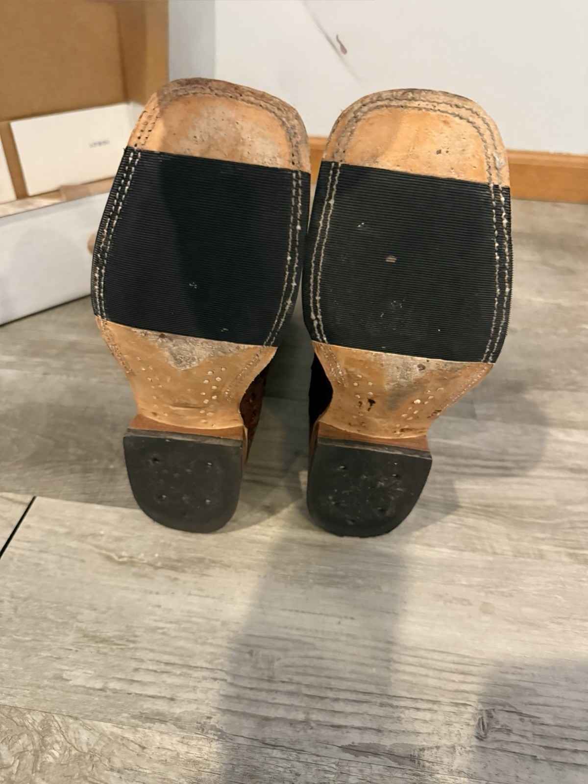 Anderson Bean Women’s Western Ostrich/Leather Boots Brown Tan Square Toe 9C