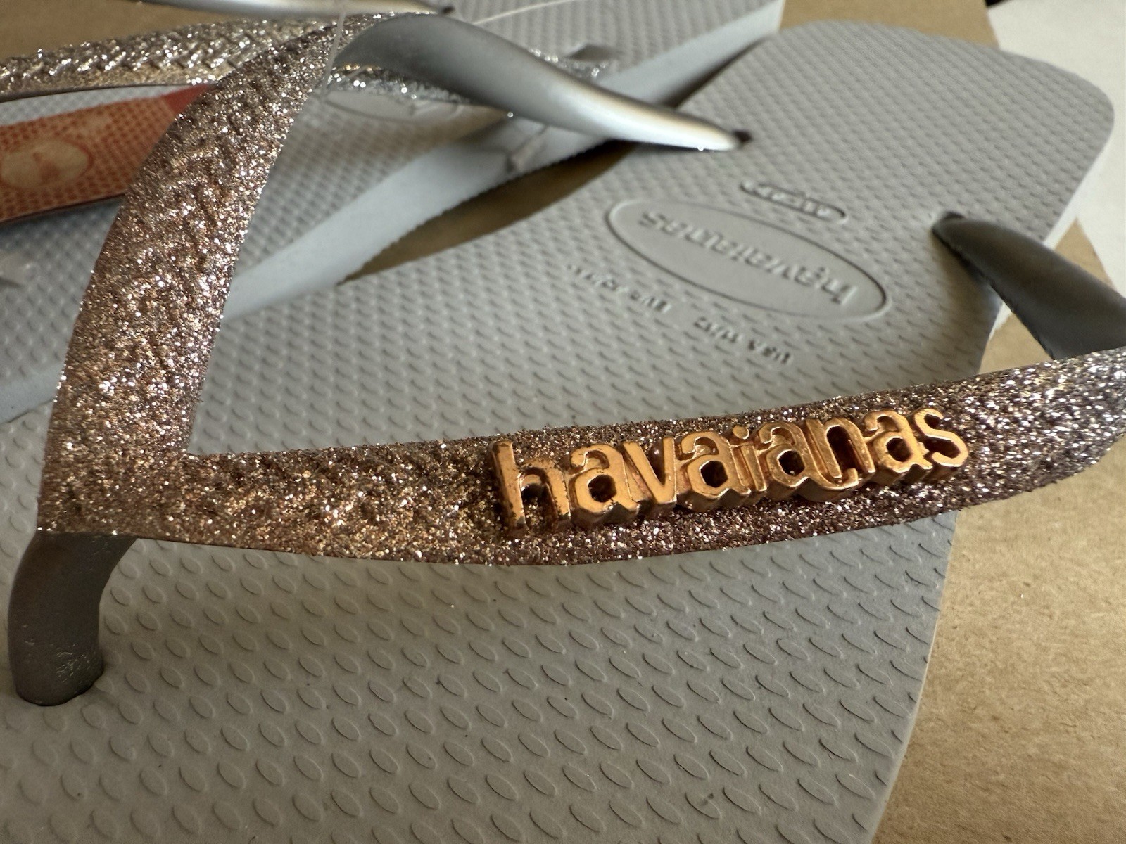 Havaianas Slim Square Glitter Party Lt Blue/Grey Contrasting Straps 41-42 – New