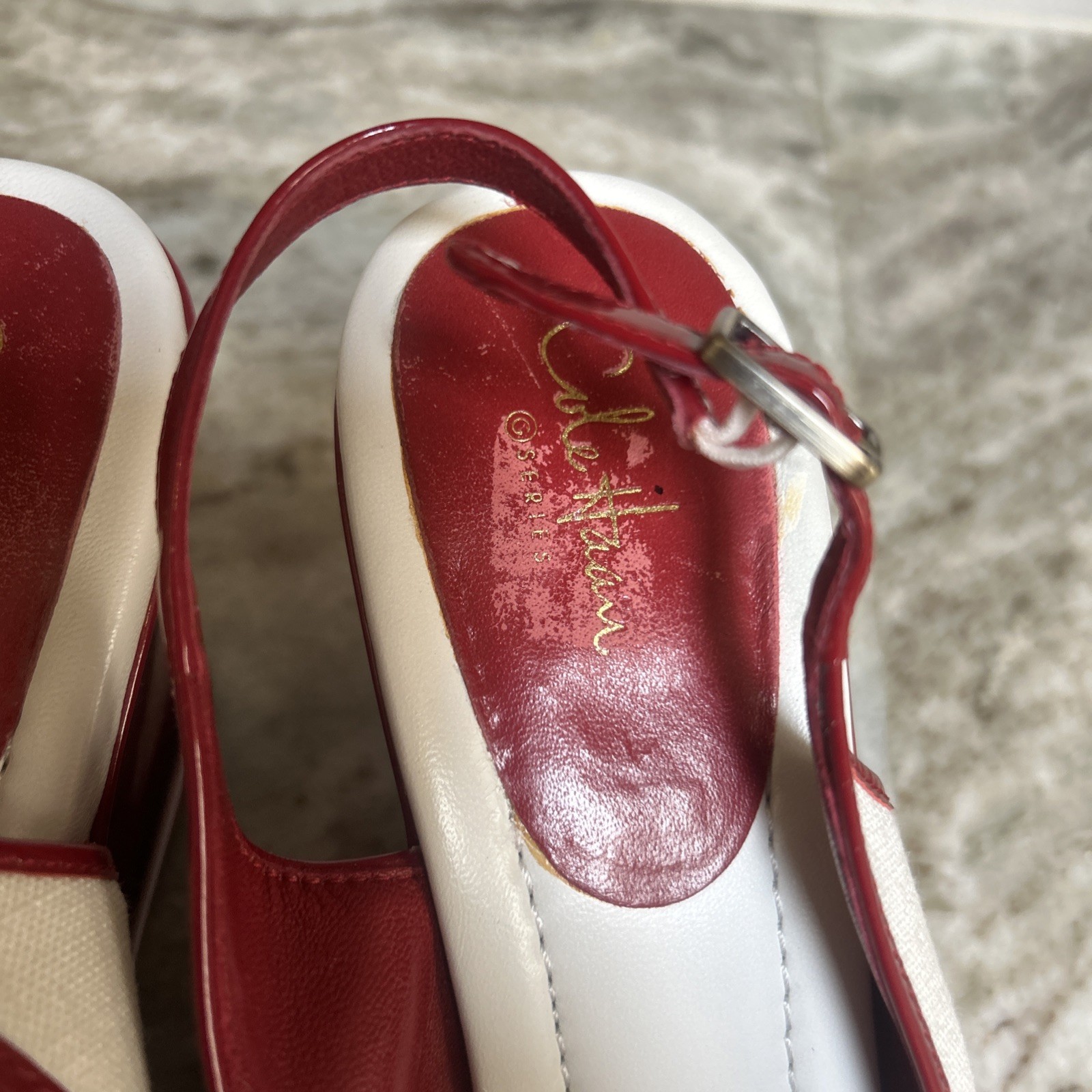 Cole Haan NikeAir G Series Air Tali WedgeRed Patent Leather Peep Toe Rare 8 1/2