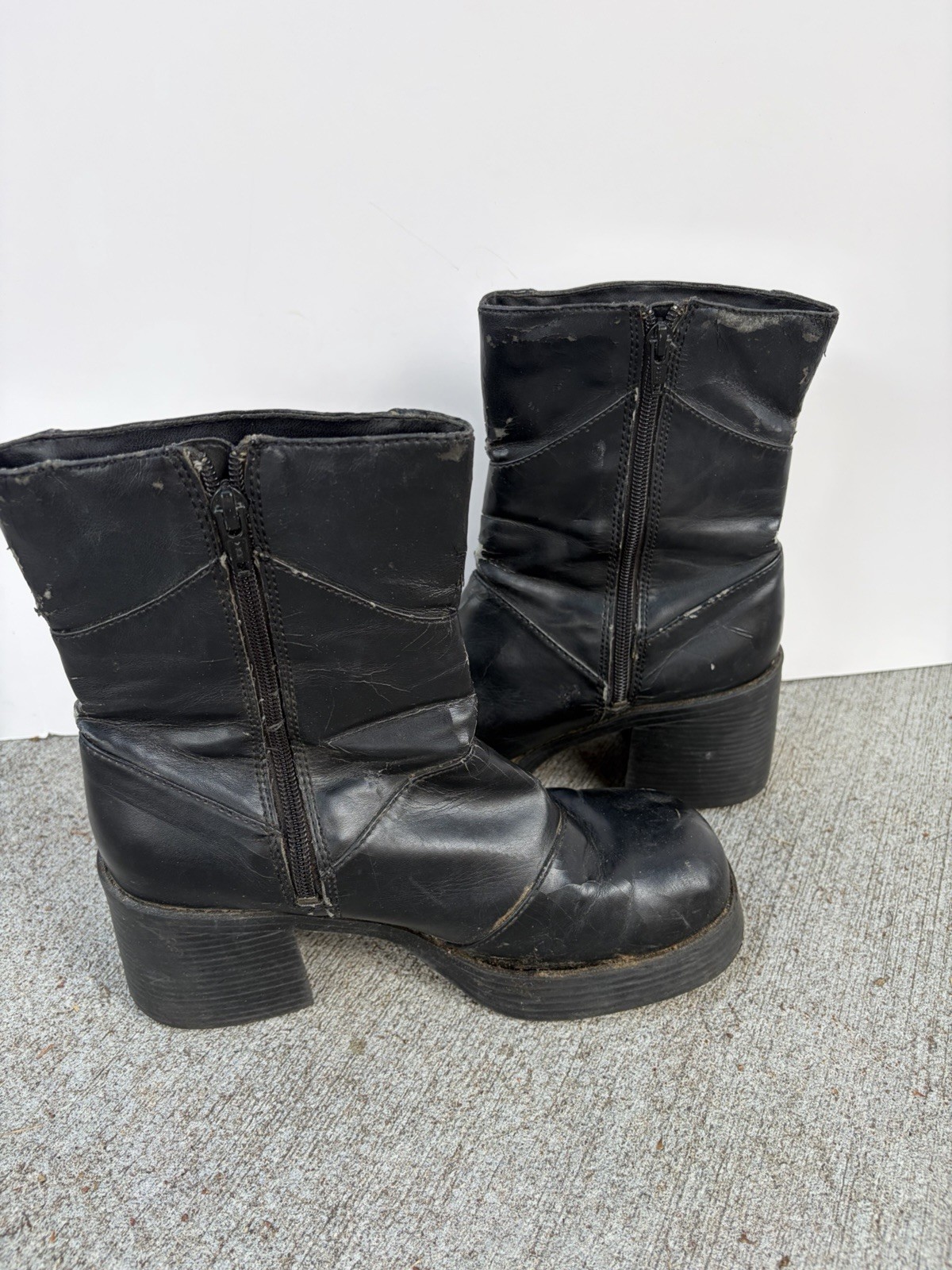 Vtg 90s Y2K Mudd Black Chunky Platform Boots Mid Calf Goth Grunge Bratz Size 9