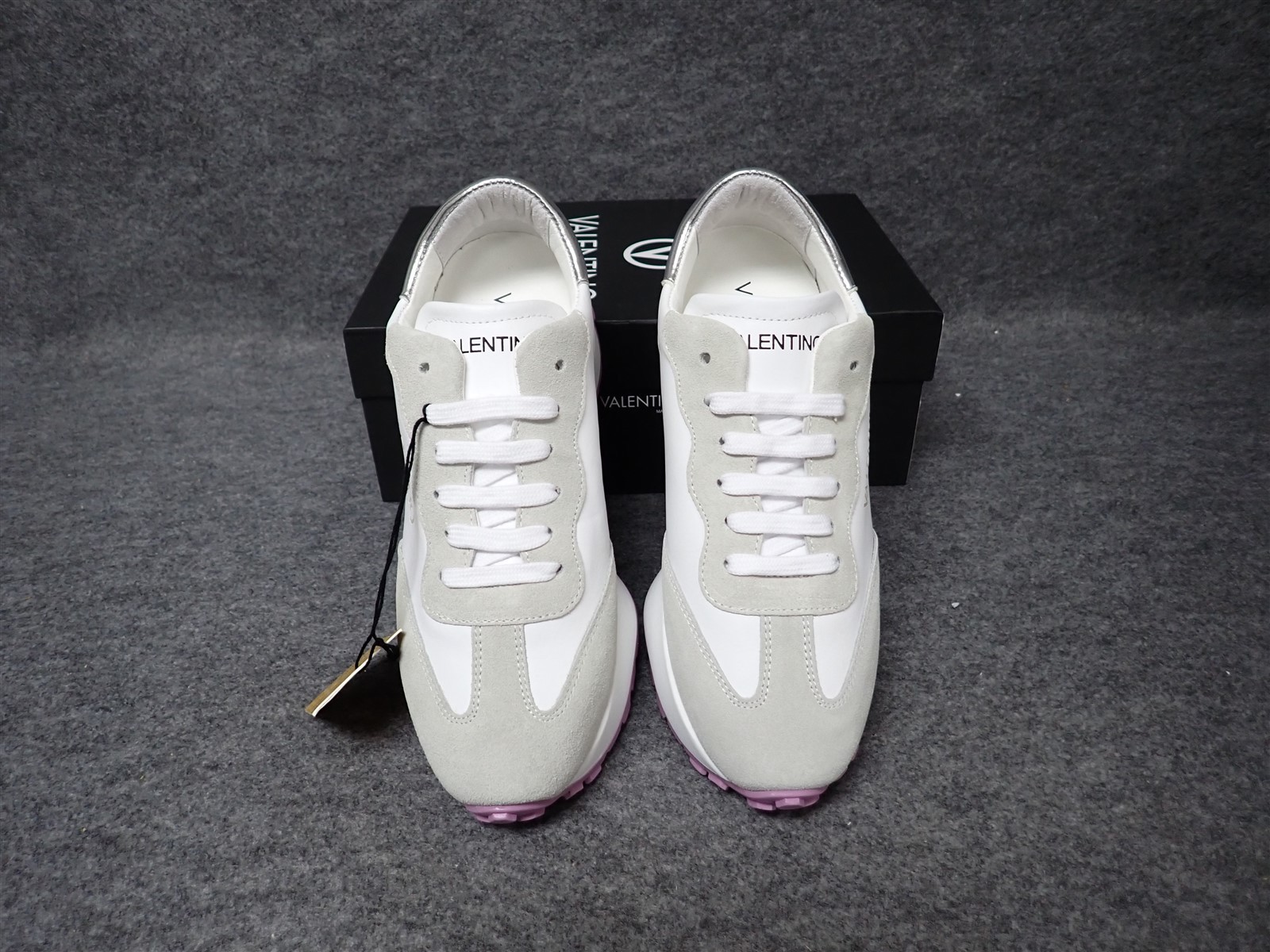 NEW Valentino Anais Italian Leather Suede Sneaker Grey Women’s Size 8.5 (SS72)