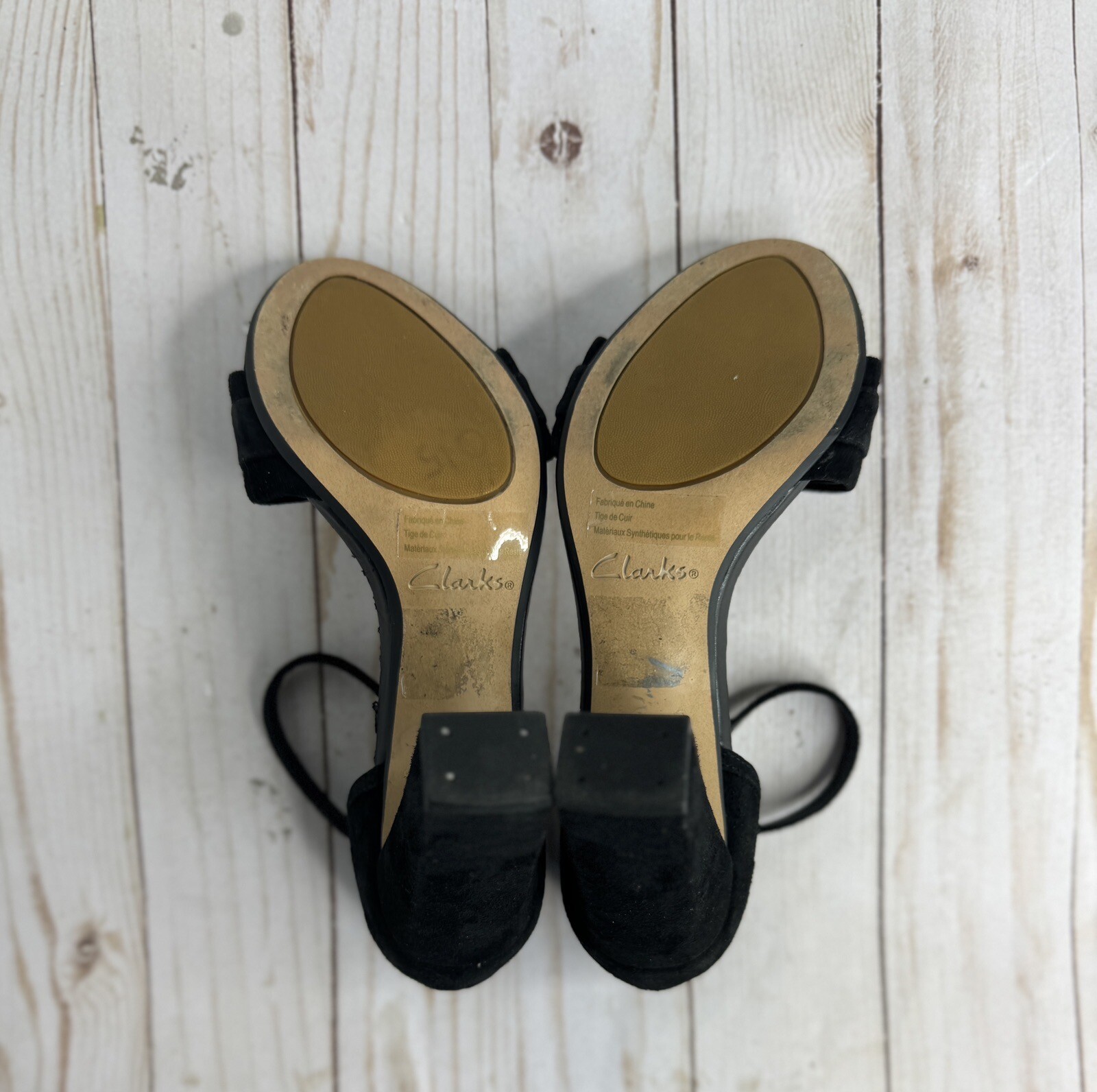 Clarks «Curtain Shine» Black Suede Block Heel Sandals US 6/ UK 3.5/ EU 36