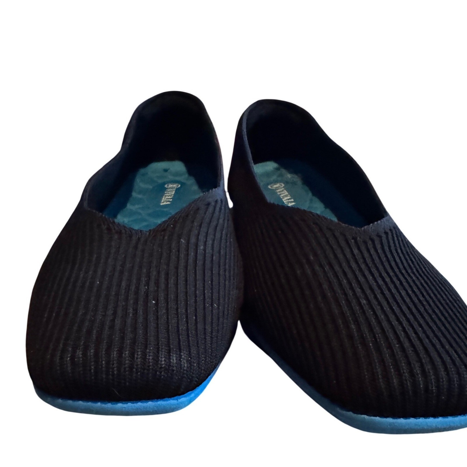 VIVAIA Margot Walker Square Toe Knit Flats Black Blue Sole EU 42