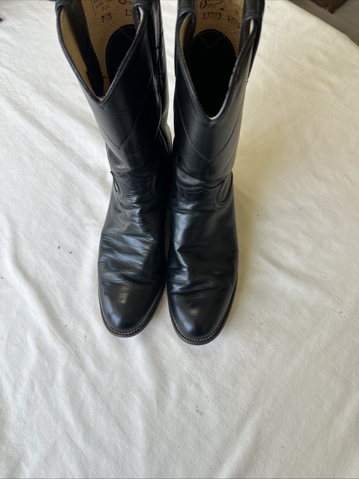 VTG 91’ Justin Women Cora L3703 Black Leather Roper Boots Boho, 7.5Wide USA MINT