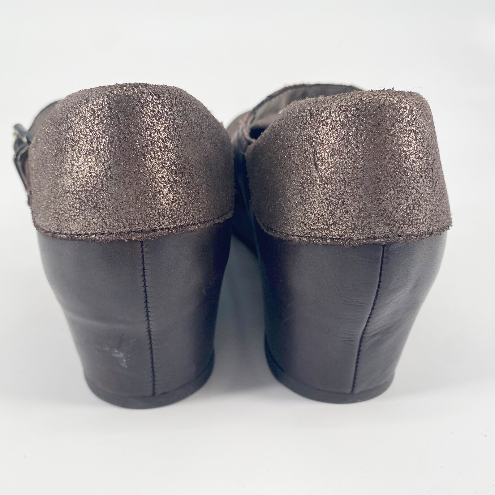 OTBT 10 M Aura Brown Mary Jane Platform Wedge Shimmer Metallic Buckle
