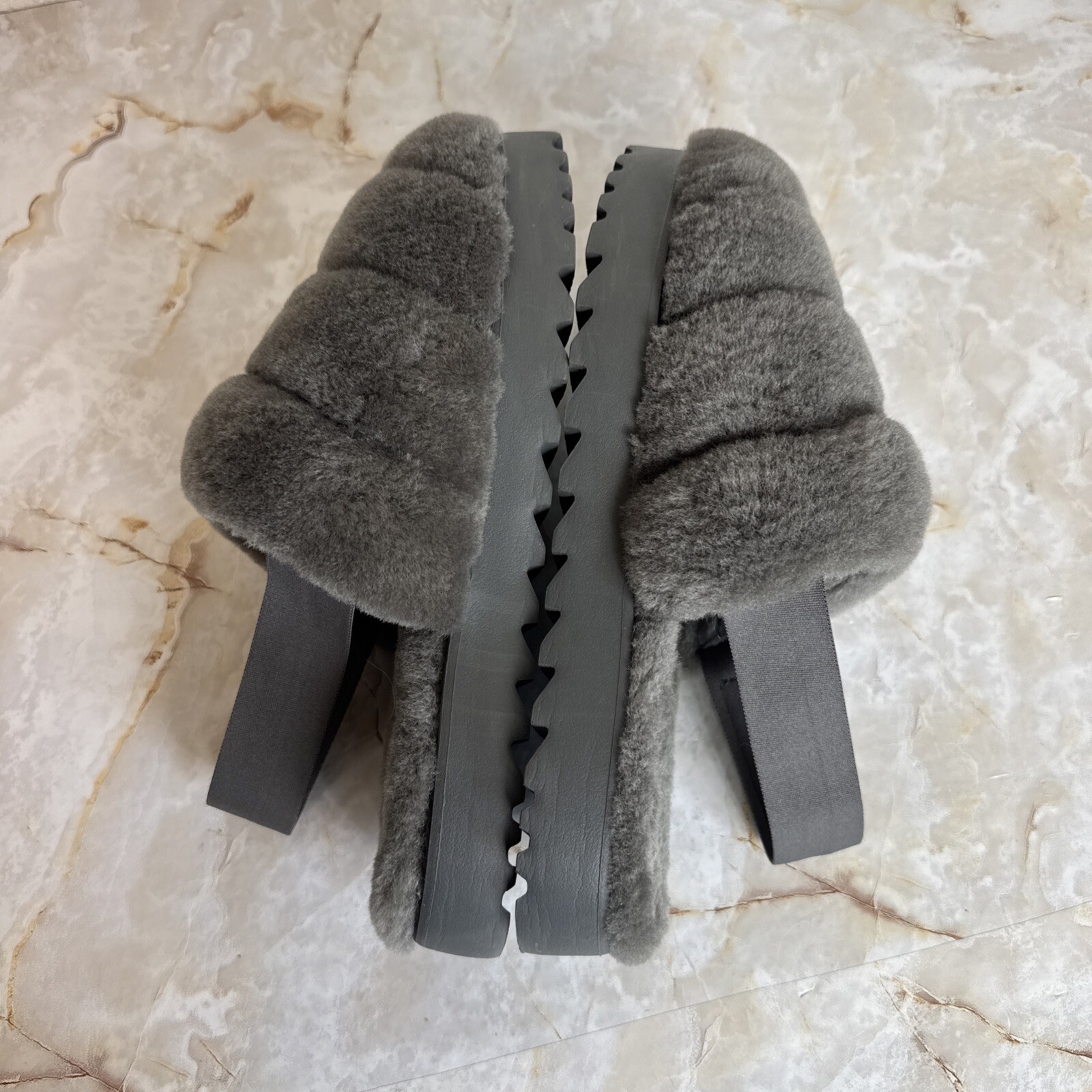Ugg Womens Super Fluff Gray Slingback Slippers Shoes 8 Medium (B,M)