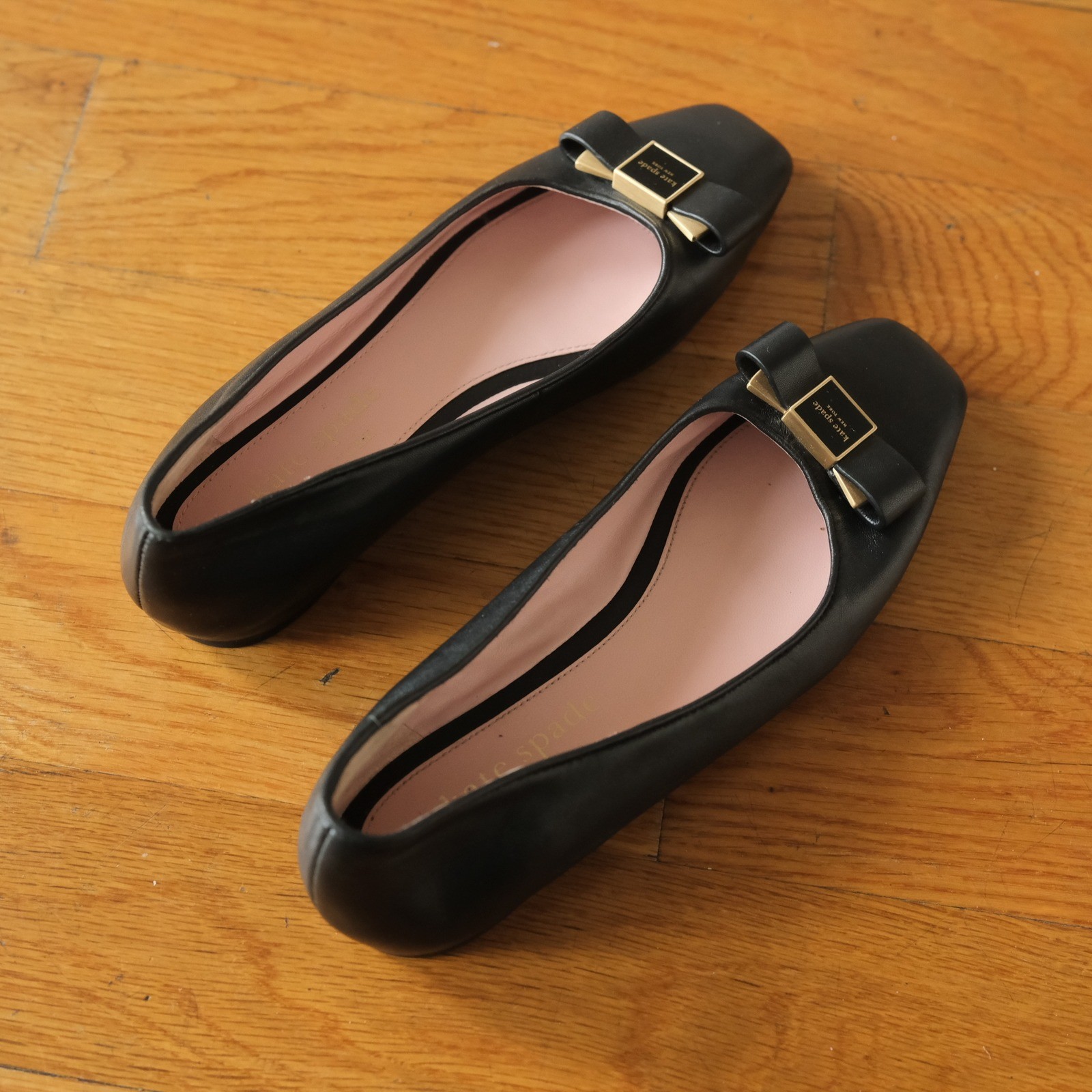 Kate Spade Bowdie Ballet Flats Women Black Bow Square Toe 6B Classic Designer