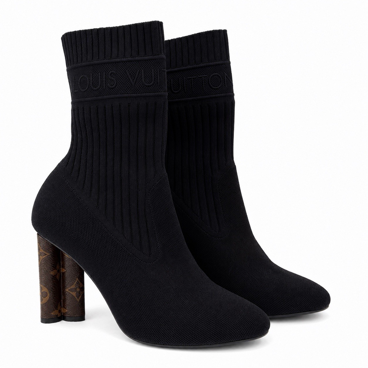 Louis Vuitton Silhouette Women’s Ankle Sock Boots Knit Black Monogram EU 40