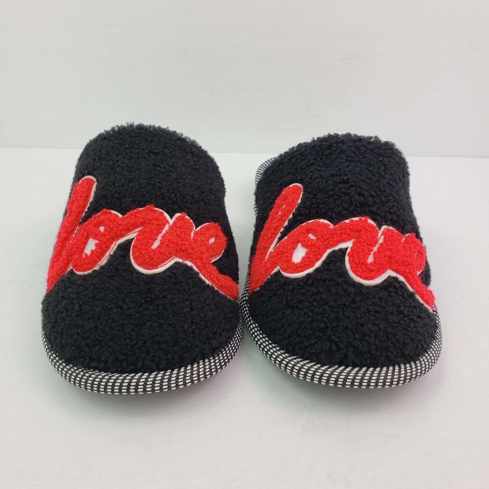 Ellen Degeneres ED Wilesly Womens Size 7 Black Salsa Red Fleece Love Slippers