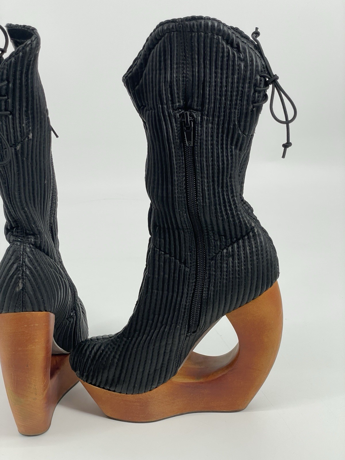 Jeffrey Campbell Rockaway Havana Wood Platform Boots Black Goth Indie Sleeze 6M