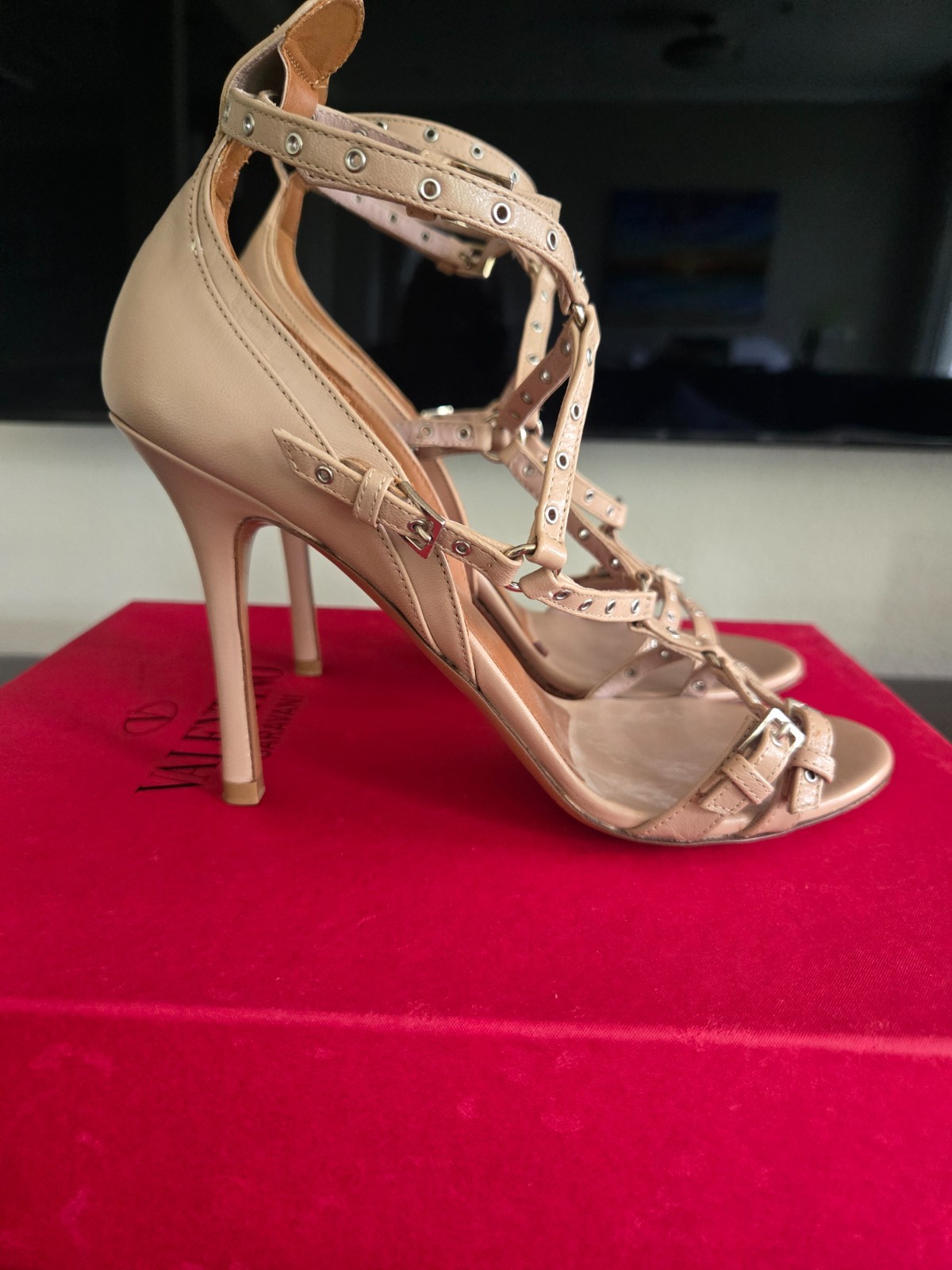 Valentino Garavani Cream Poudre Caged Leather Sandals P45 T100 OG Box Sz 36 M