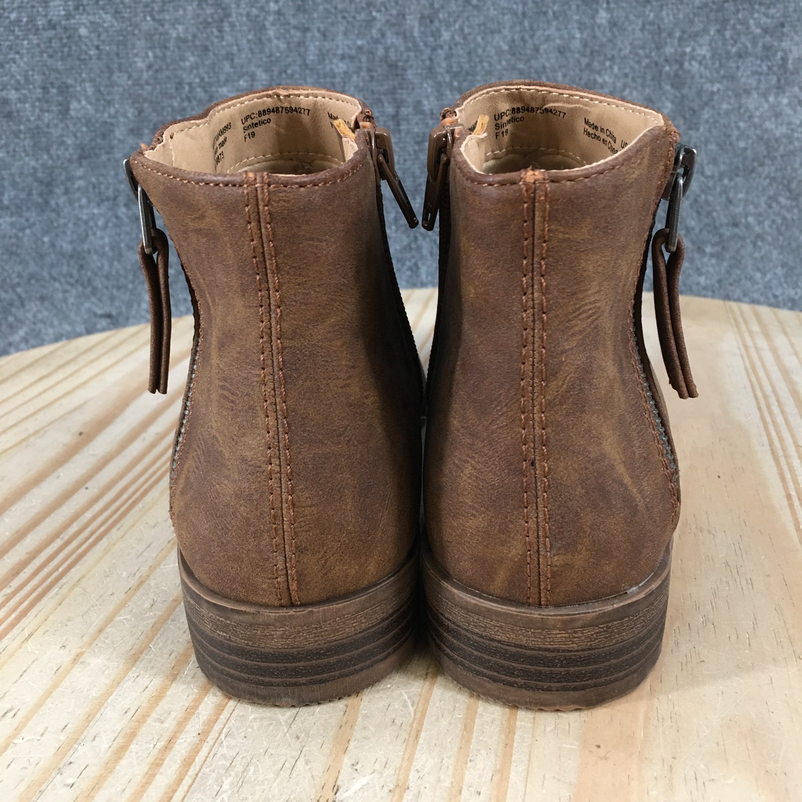 Time And Tru Ankle Boots Womens 7 Side Zip Casual Low Heels Round Toe Brown