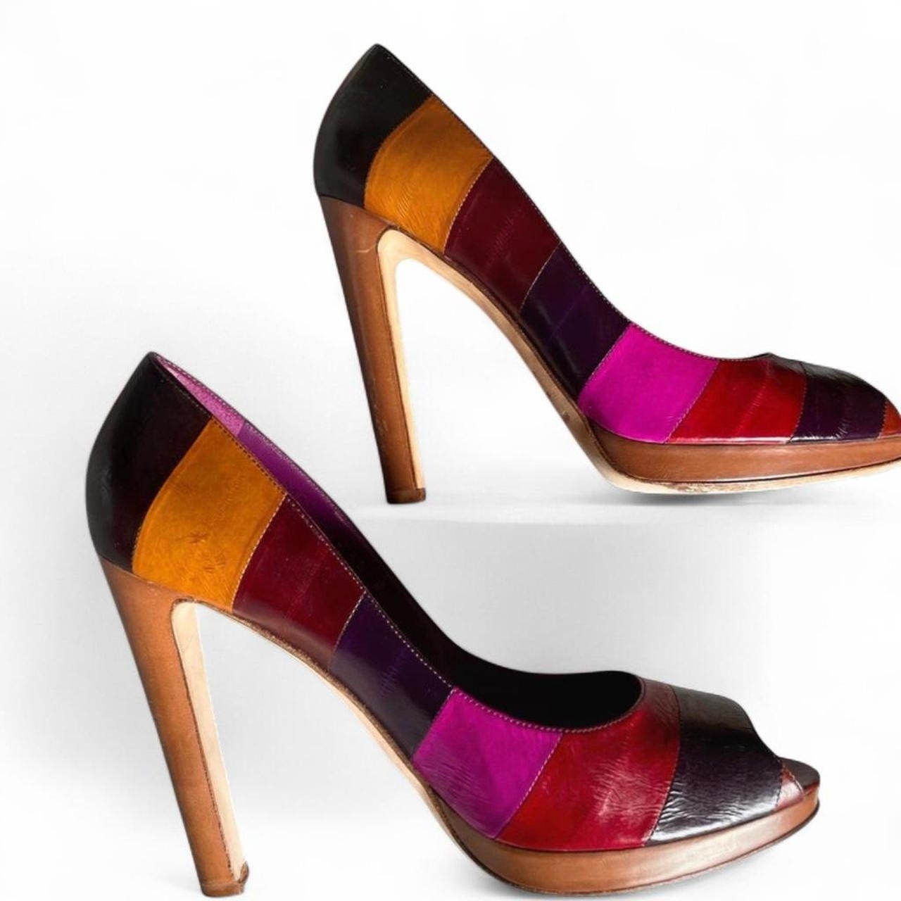 Sergio Rossi Eel Skin Multi Color Peep Toe Platform High Heels EU 41