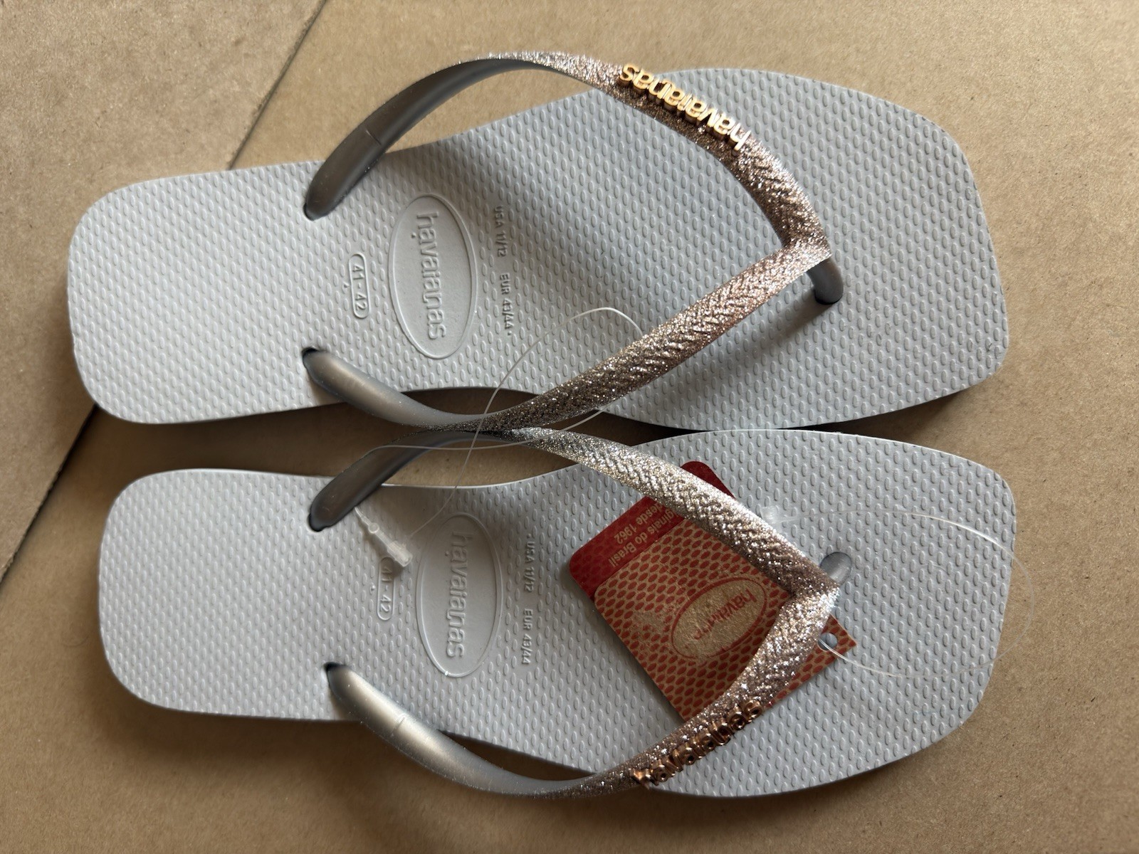 Havaianas Slim Square Glitter Party Lt Blue/Grey Contrasting Straps 41-42 – New