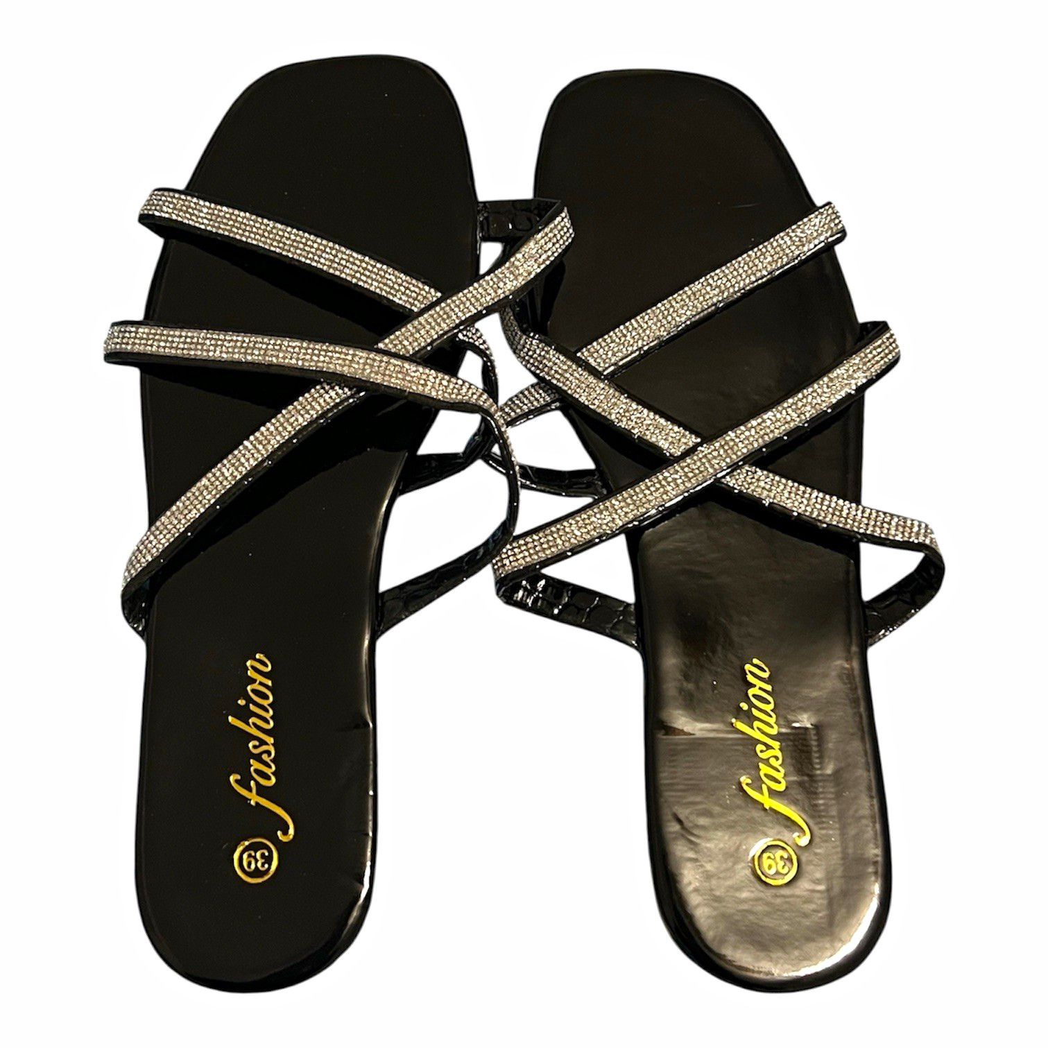 Black & silver strappy sandals with rhinestone details #glamour #party #heels We
