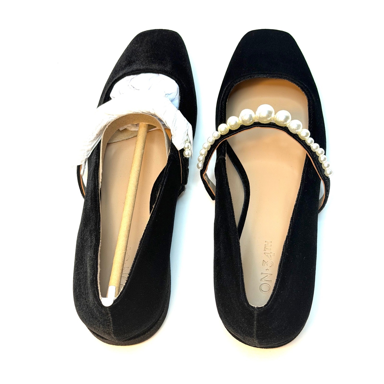 On 34th Sarrya Pearl Mary-Jane Flats Black Velvet Size 7.5M NWT/BOX