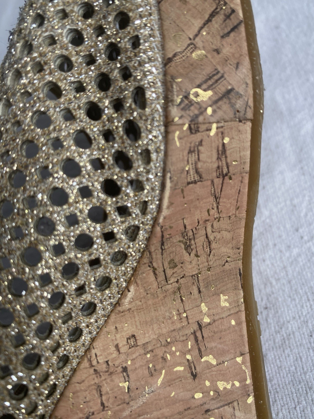 Stuart Weitzman Caye Lace Beige Woven Cork Wedge Pumps Women’s