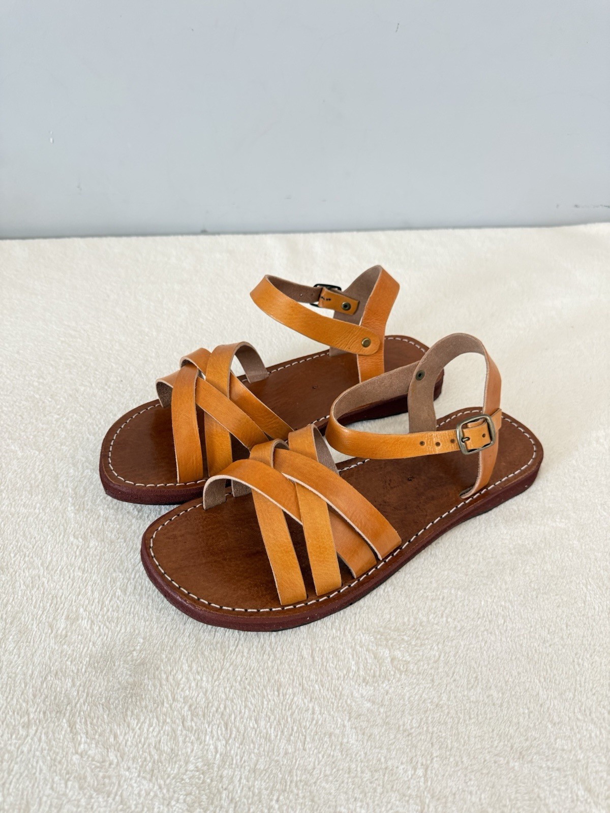 Handcrafted Genuine Leather Women’s Sandals – Four-Strap Cognac | 100% Handmade