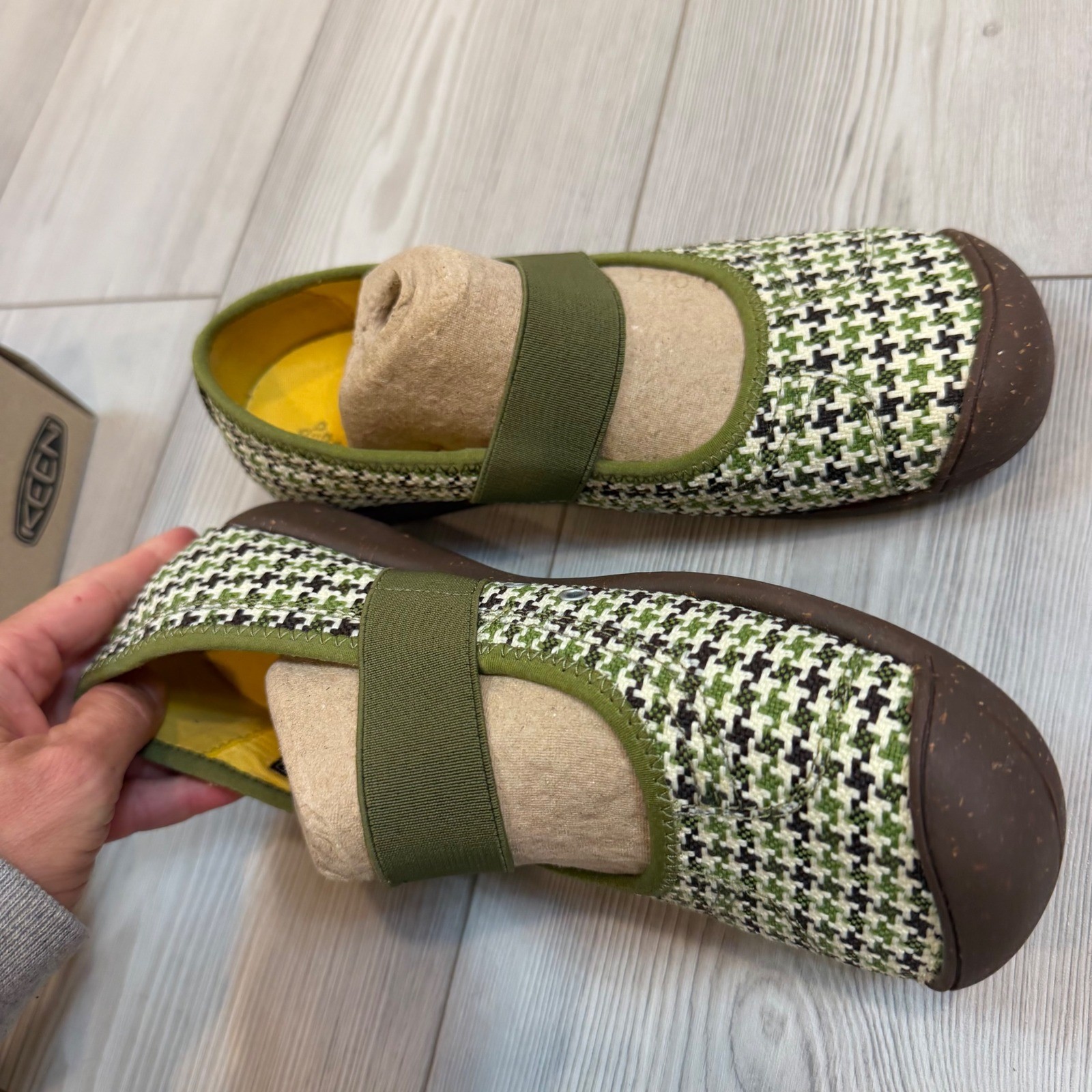 Keen Sienna MJ Canvas Loden Print Houndstooth Green Mary Jane Flats Womens 8 NEW