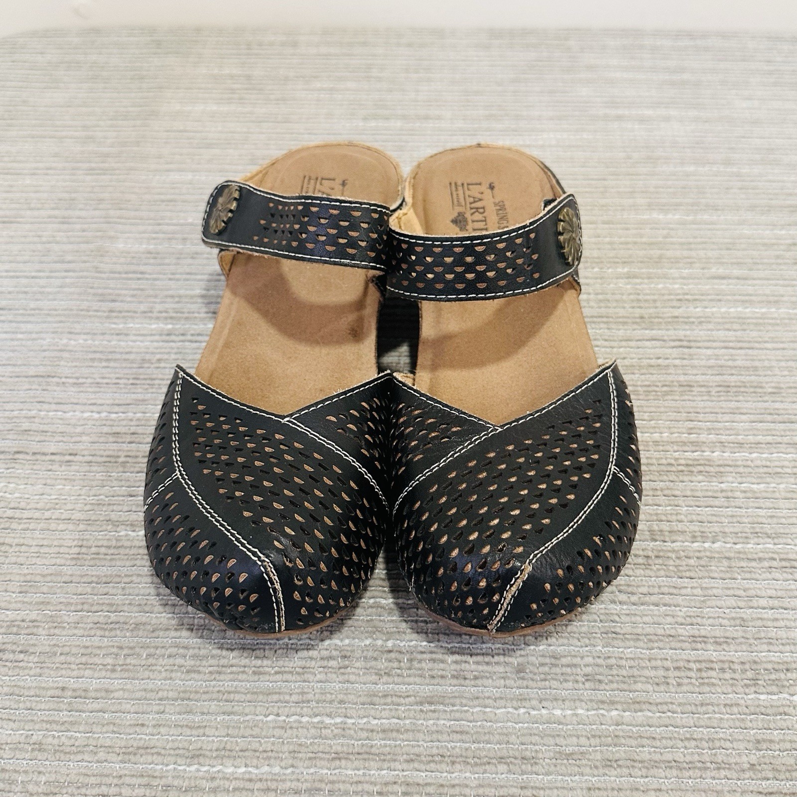 L’Artiste by Spring Step Spoorti Black Leather Clog Mule Wedge Shoes Size 6,5