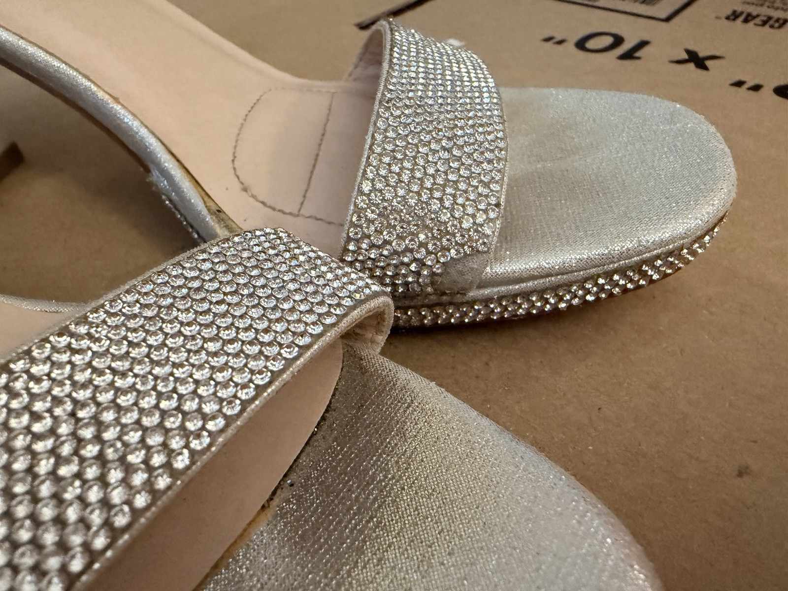 De Blossom Collection Silver With All-over Rhinestones, Strappy High HeelSandals