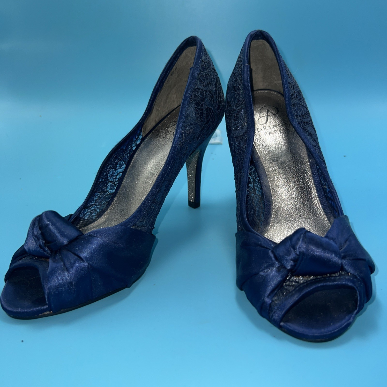Adrianna Black Papell Francesca Evening Heels Size 10 Black Lace Detail Formal