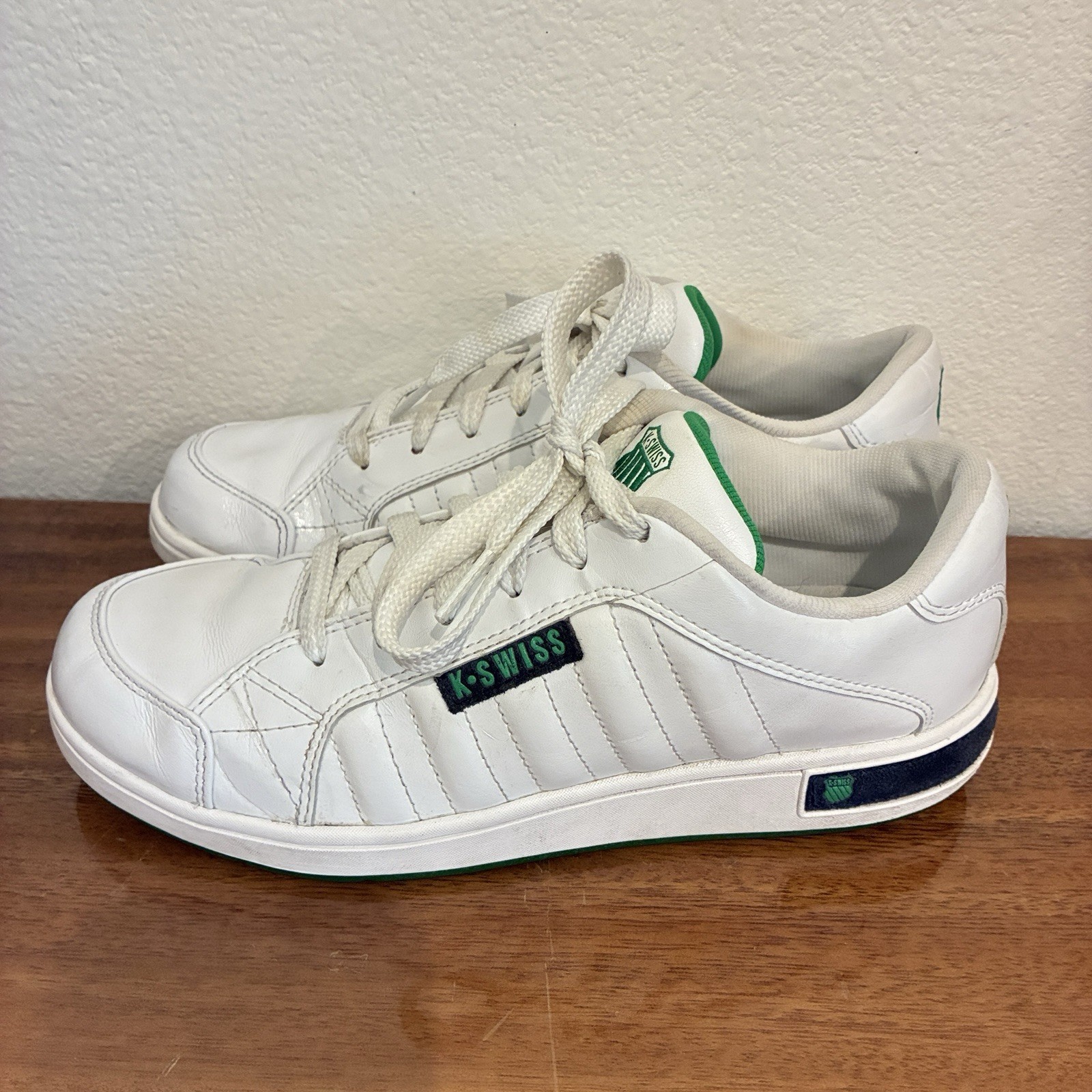 K-Swiss Womens Size 8 White Green Leather Court Tennis Shoe Casual Lifestyle Y2K