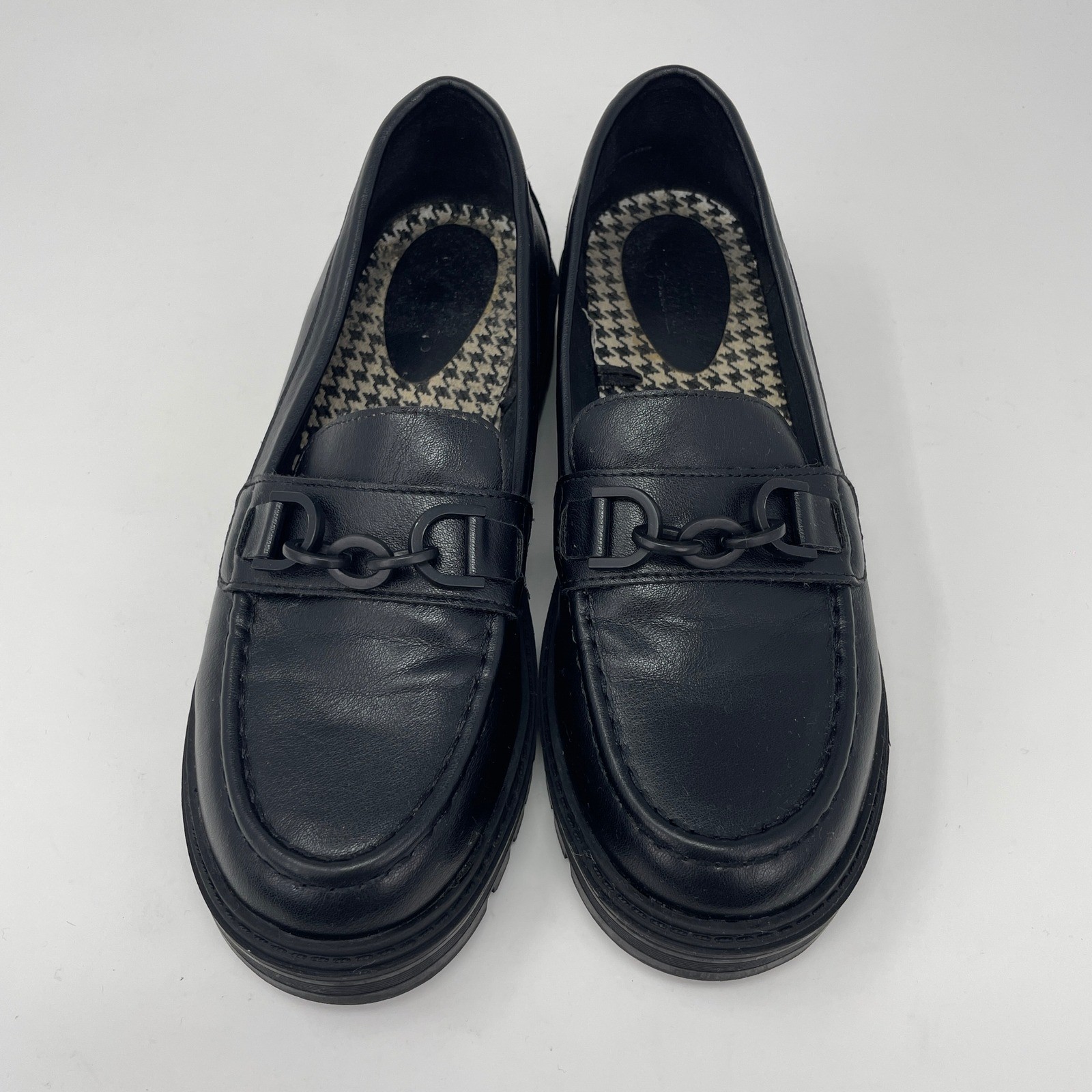 Seychelles Betty 2 Black Lug Loafer Matte Chain Houndstooth Dark Academia 7W