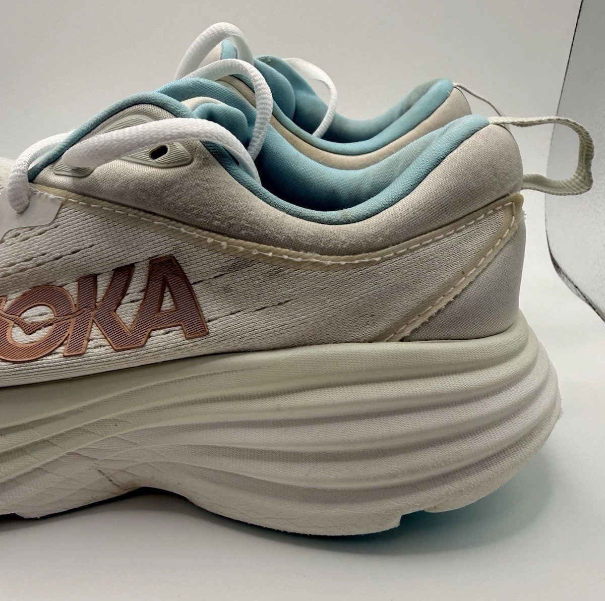 HOKA Bondi 8 Rose Gold White Womens Running Walking Athletic Sneakers Size 8.5