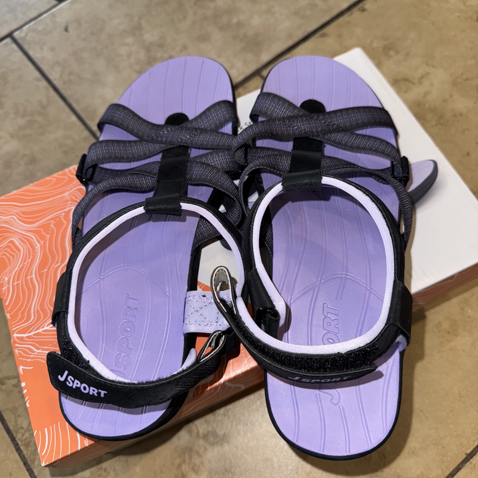 Jsport KAIA Women’s Sports Sandal – Adjustable Straps (Black/Purple) size 10