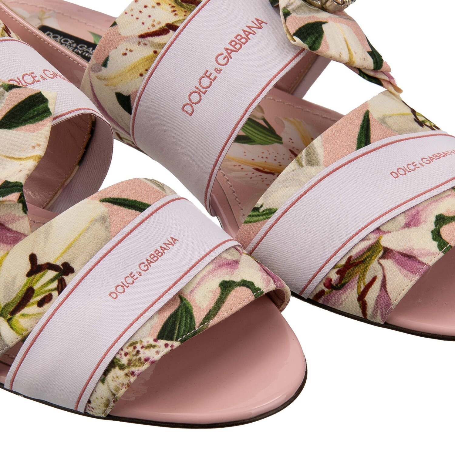 DOLCE & GABBANA DG Logo Crystal Bow Brooch Lily Sandals Shoes BIANCA Pink 13392