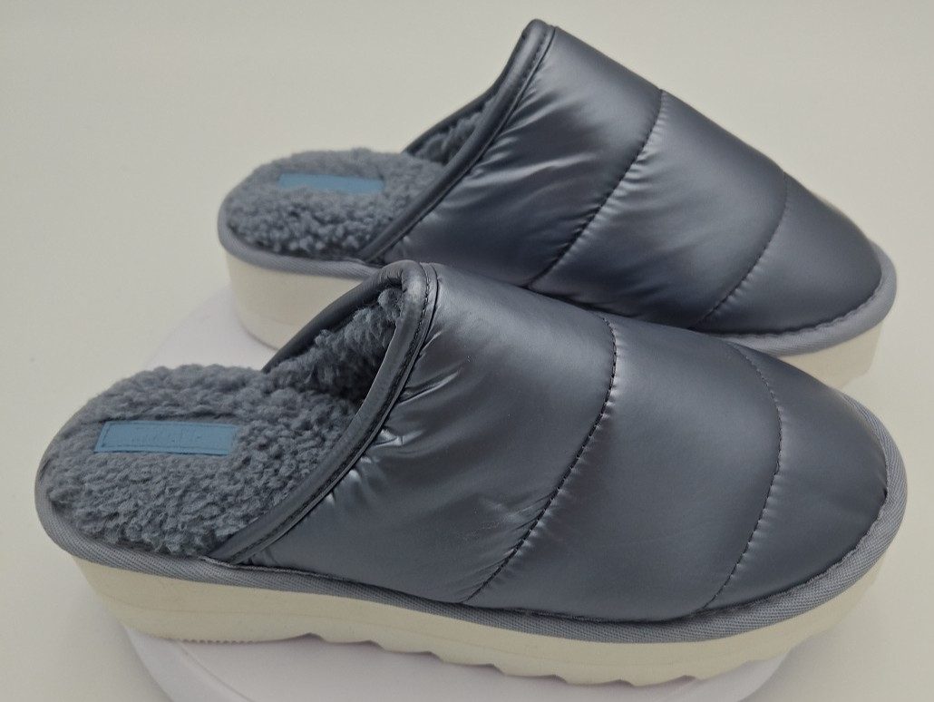 MAEVE Anthropologie Sz W/Medium Puffy NEW Platform Slippers Silver Metallic NWOB