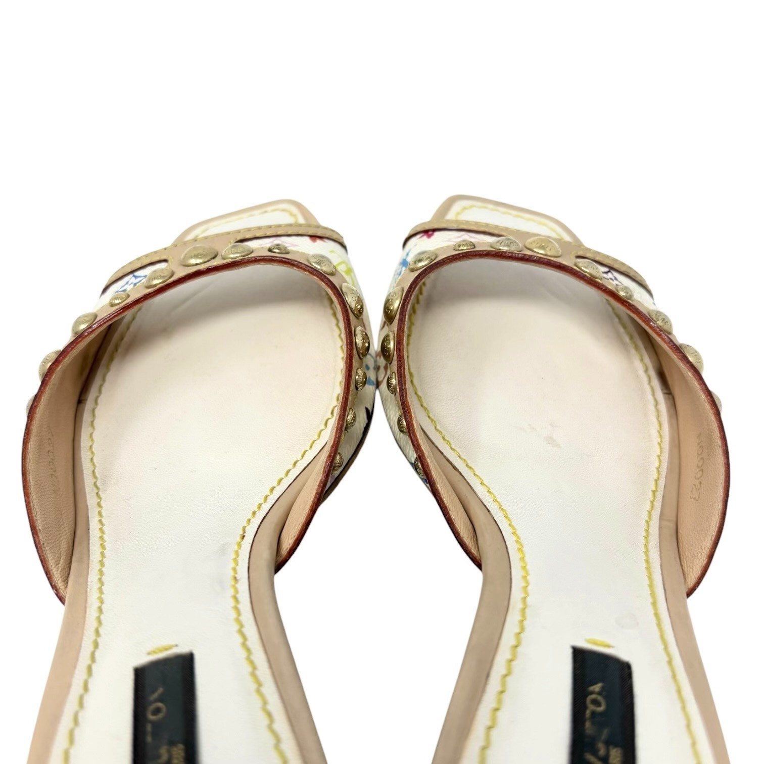 LOUIS VUITTON Vintage Monogram Multicolor Studs Sandals #38 White Gold 902551