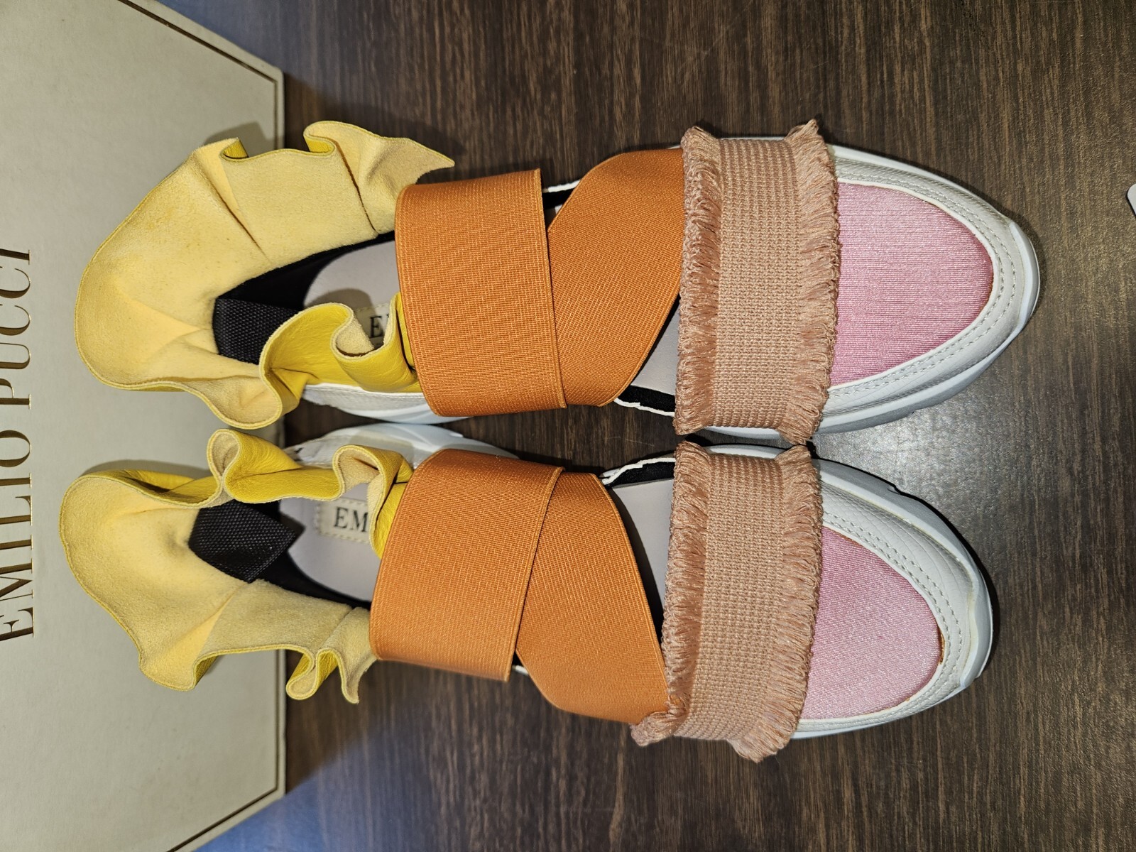 Emilio Pucci City Up Fray Pale Pink Multicolor Womens Sneakers Size US 5 NEW