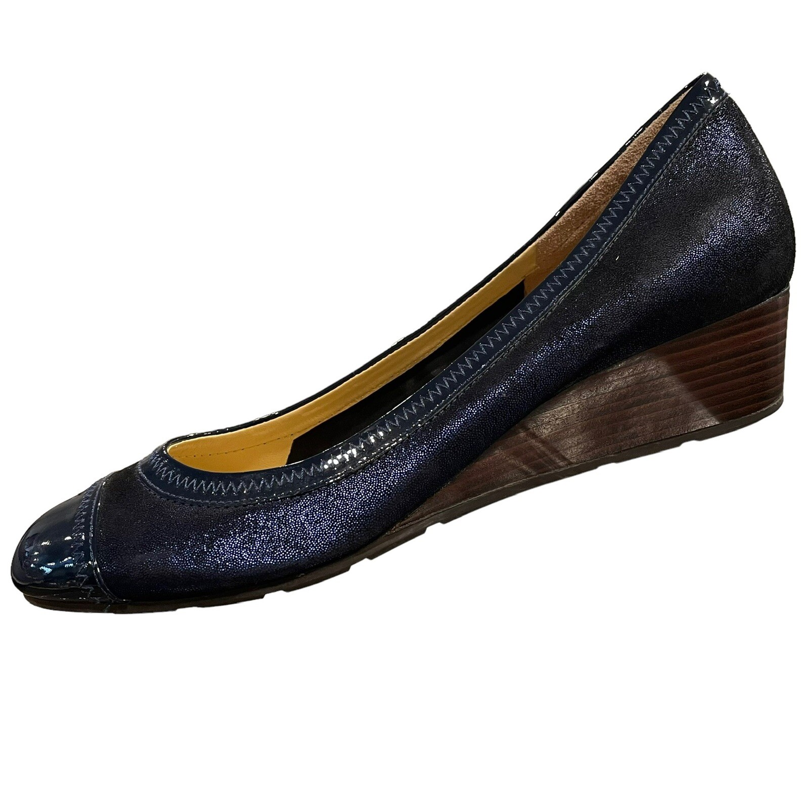 Cole Haan Metallic Blue Cap Toe Wedge High Heel Slip On Shoes Womens 8 B Air
