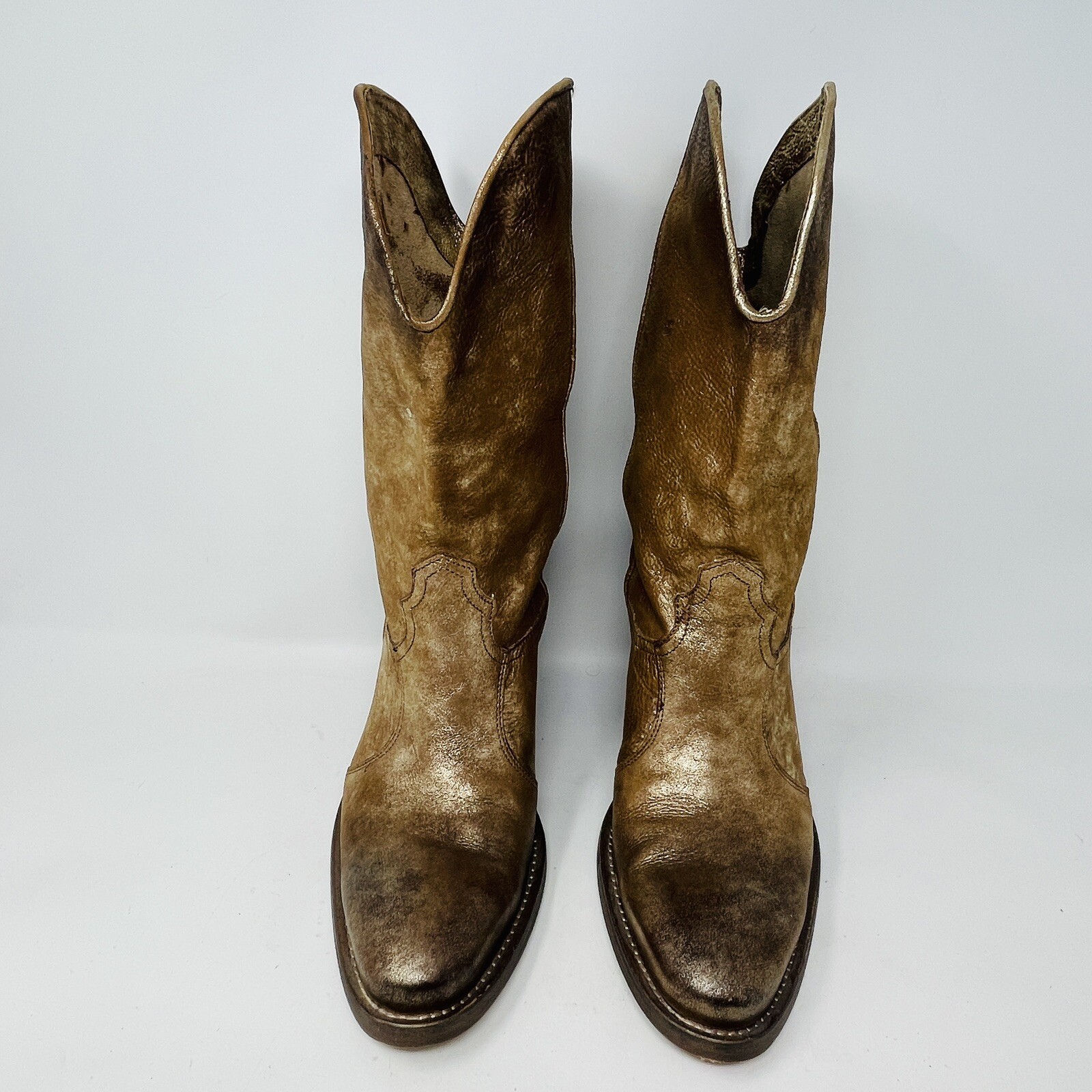 Arnold Churgin Women Boots 40 Gold Leather Metallic Handmade Canada Western RARE