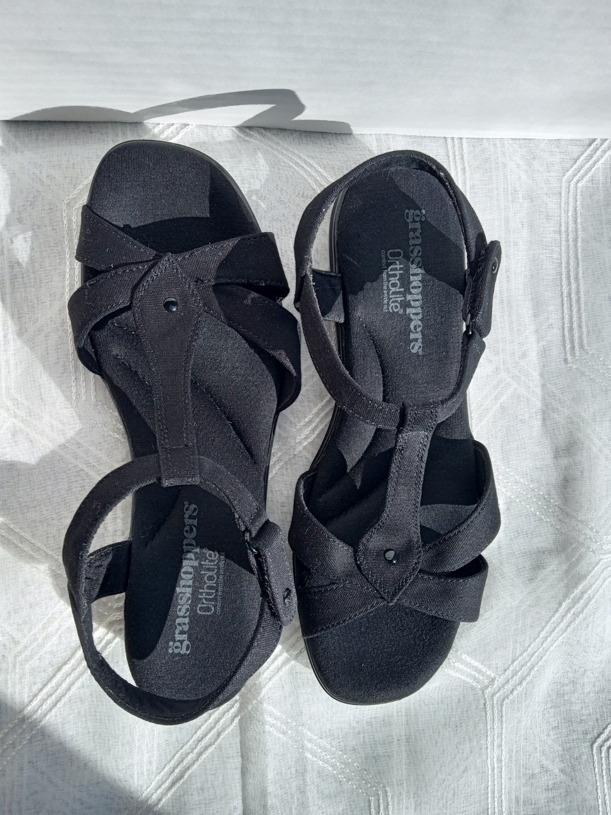 Grasshoppers Ortholite Black Open Toe Strappy Sandals Hook & Loop Women 7.5 W