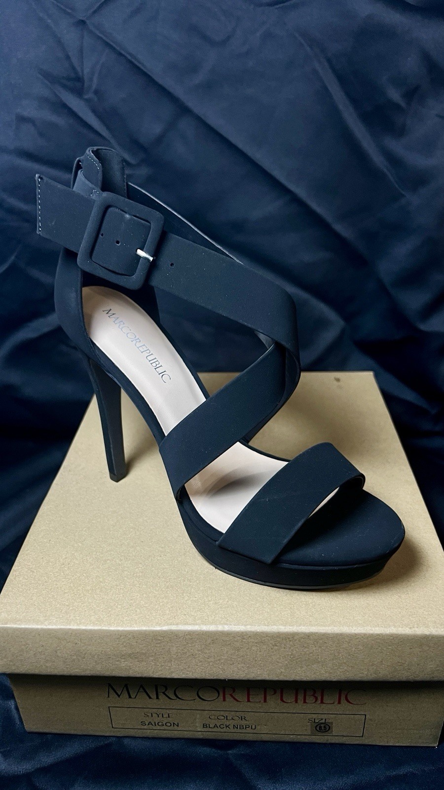 Marco Republic Women’s Strappy Ankle Strap Buckle Stiletto Sandals Black Sz 8.5