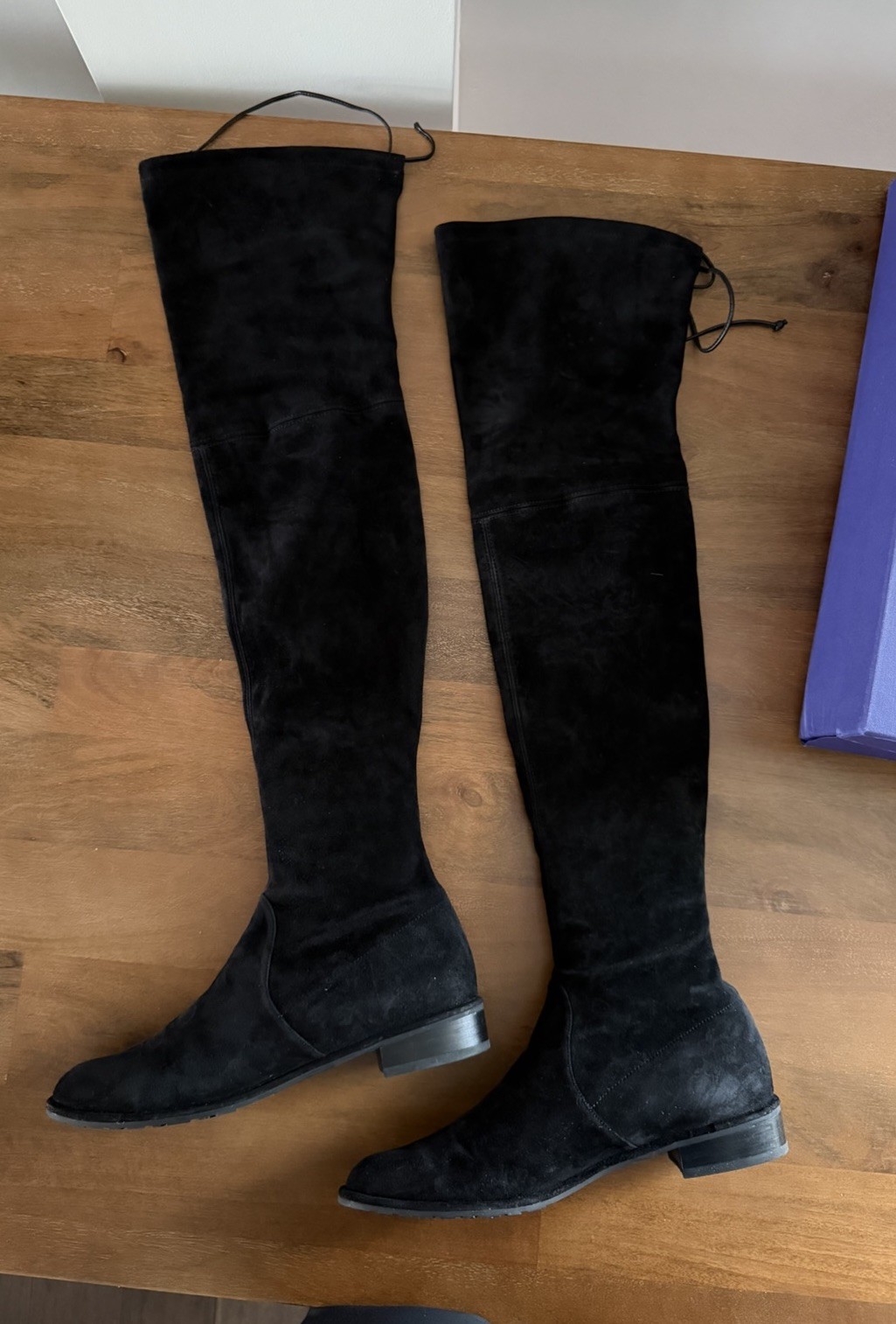 Stuart Weitzman Lowland Over The Knee Boot Black Suede Size 9.5 Flat