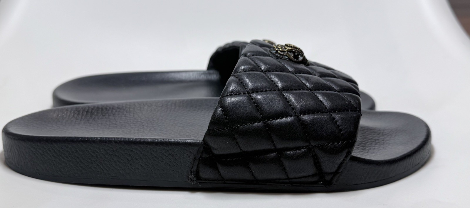 Kurt Geiger London Meena Eagle quilted Black slides Size AU 9 EU 40