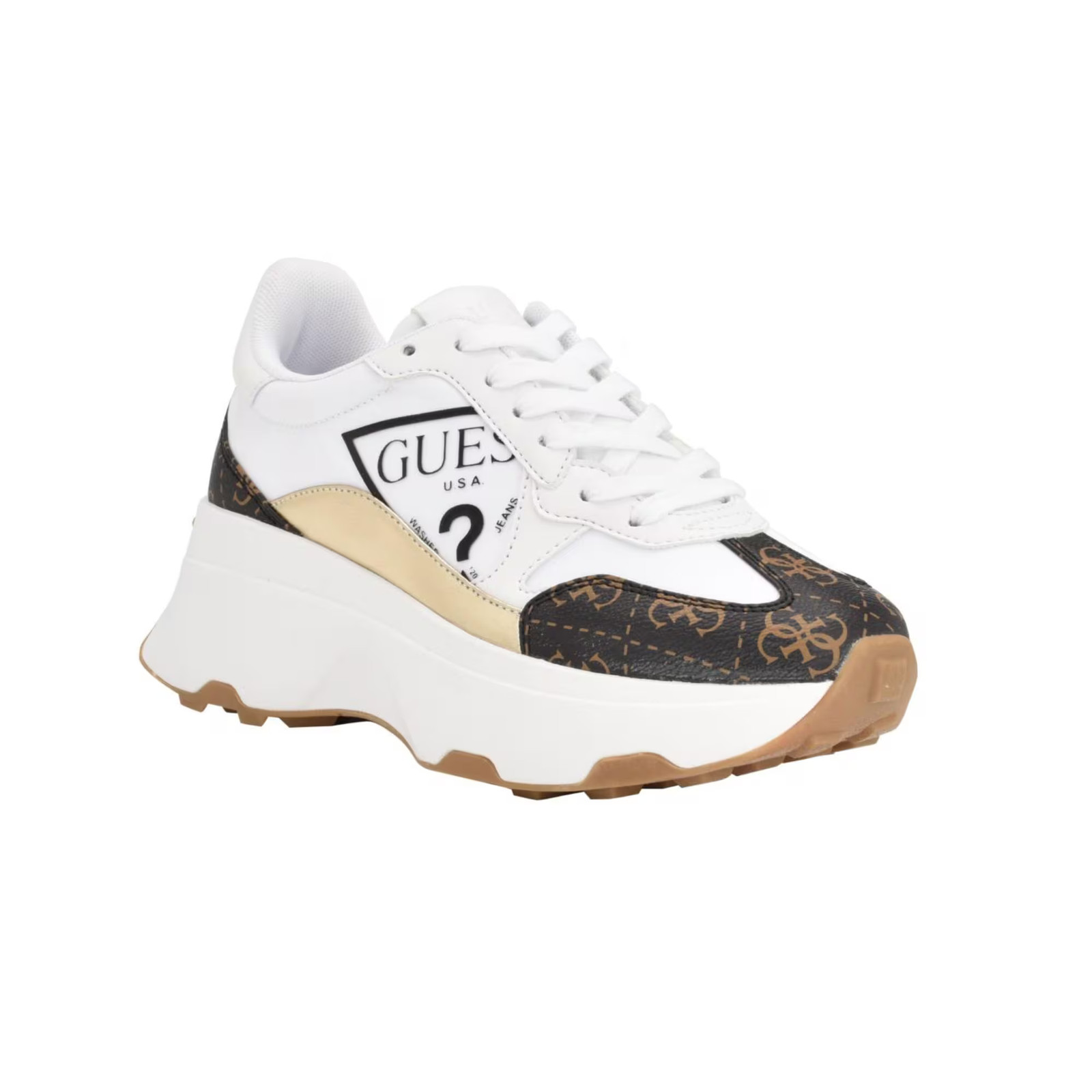 Women’s GUESS Calebb Chunky Platform Fashion Sneakers White/Brown Logo SZ 5