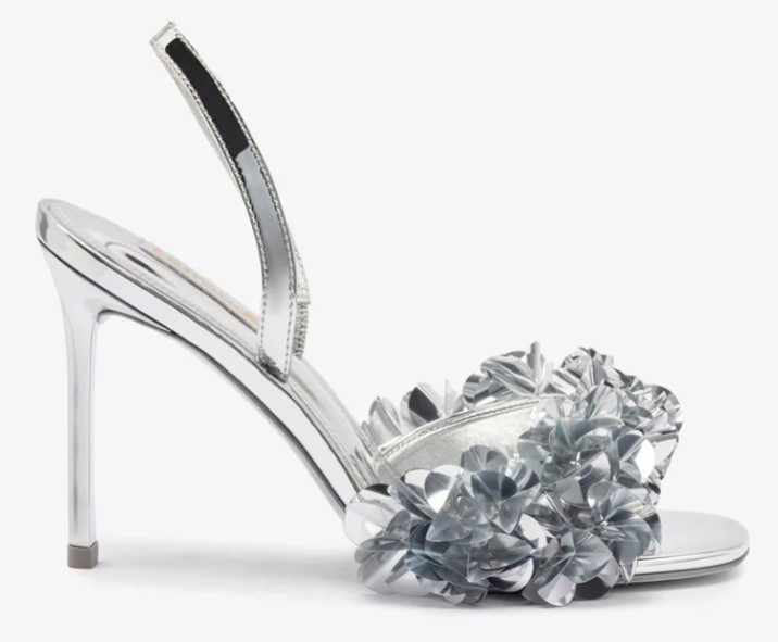 Womens Larroudé Morgan Sandals Silver Specchio Size 10 Stiletto Sling Back…
