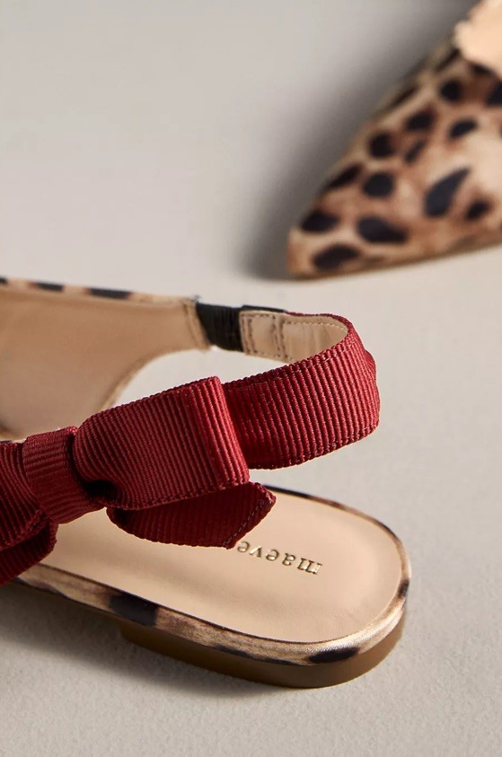 Anthropologie Maeve Side Bow Slingback Flats Women’s 7.5 Animal Satin Pointed