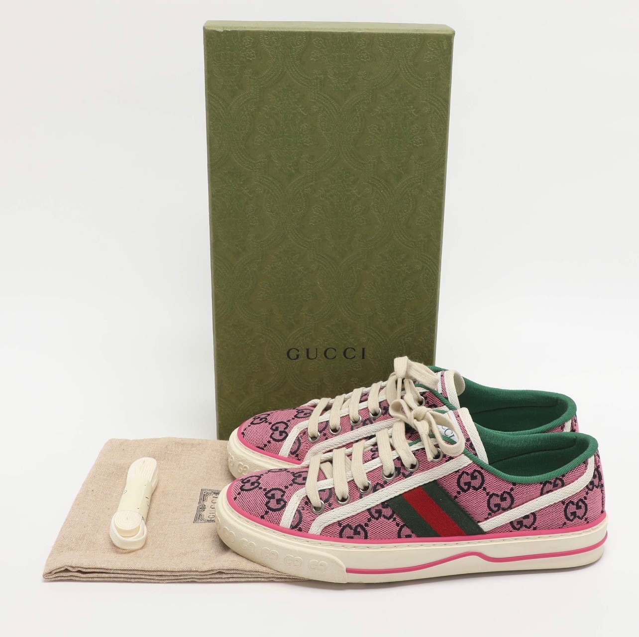 Gucci Tennis 1977 Size 36 Pink GG Canvas Low Top Sneakers