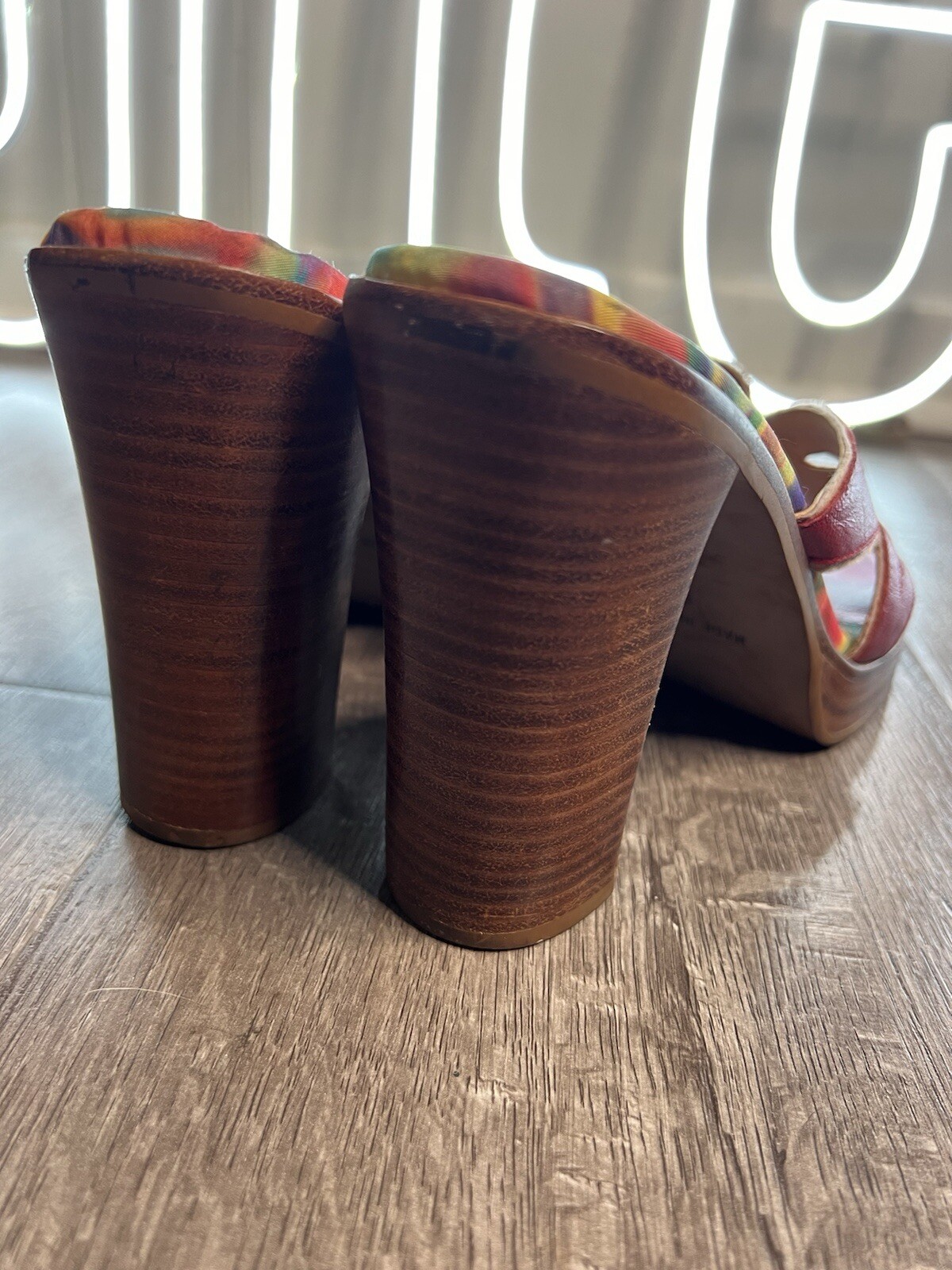 Vintage 90s Y2K Platform Slides Shoes Butterfly Sketchers Michelle K Leather 9